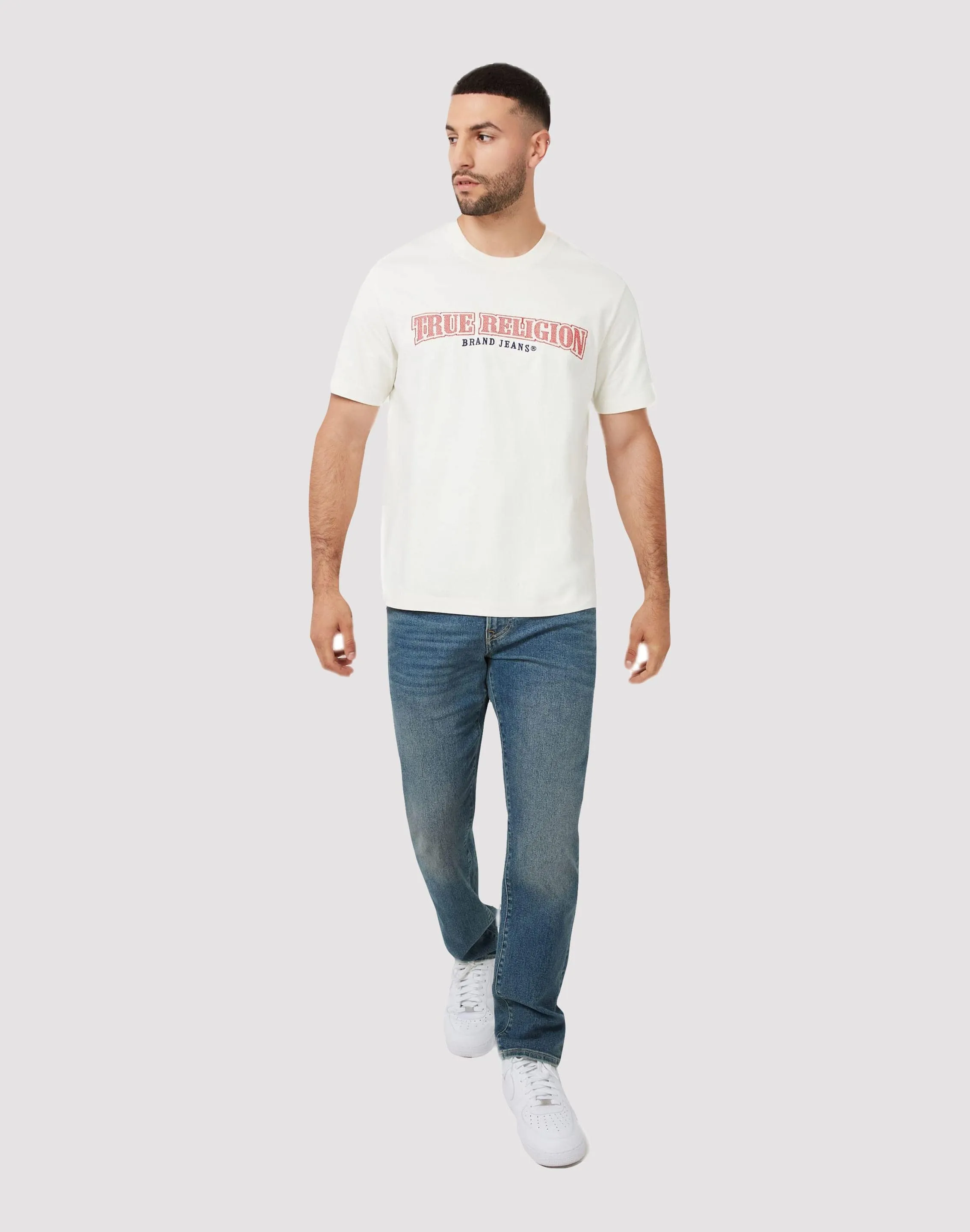True Religion Multi Graphic White Tee Dense Fit Lightweight Construction