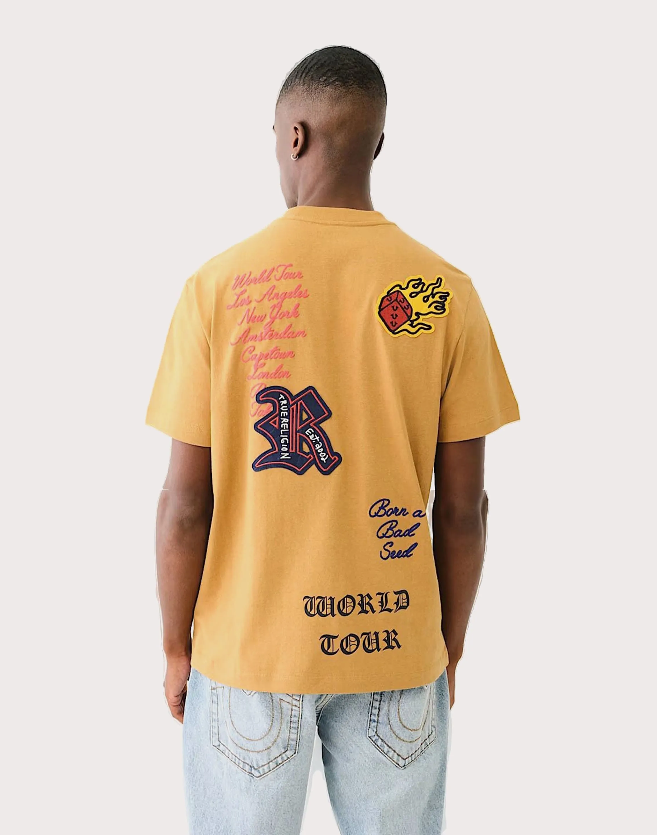 True Religion Patch Embroidered Caramel Tee HypoallergenicFabric Web Glow