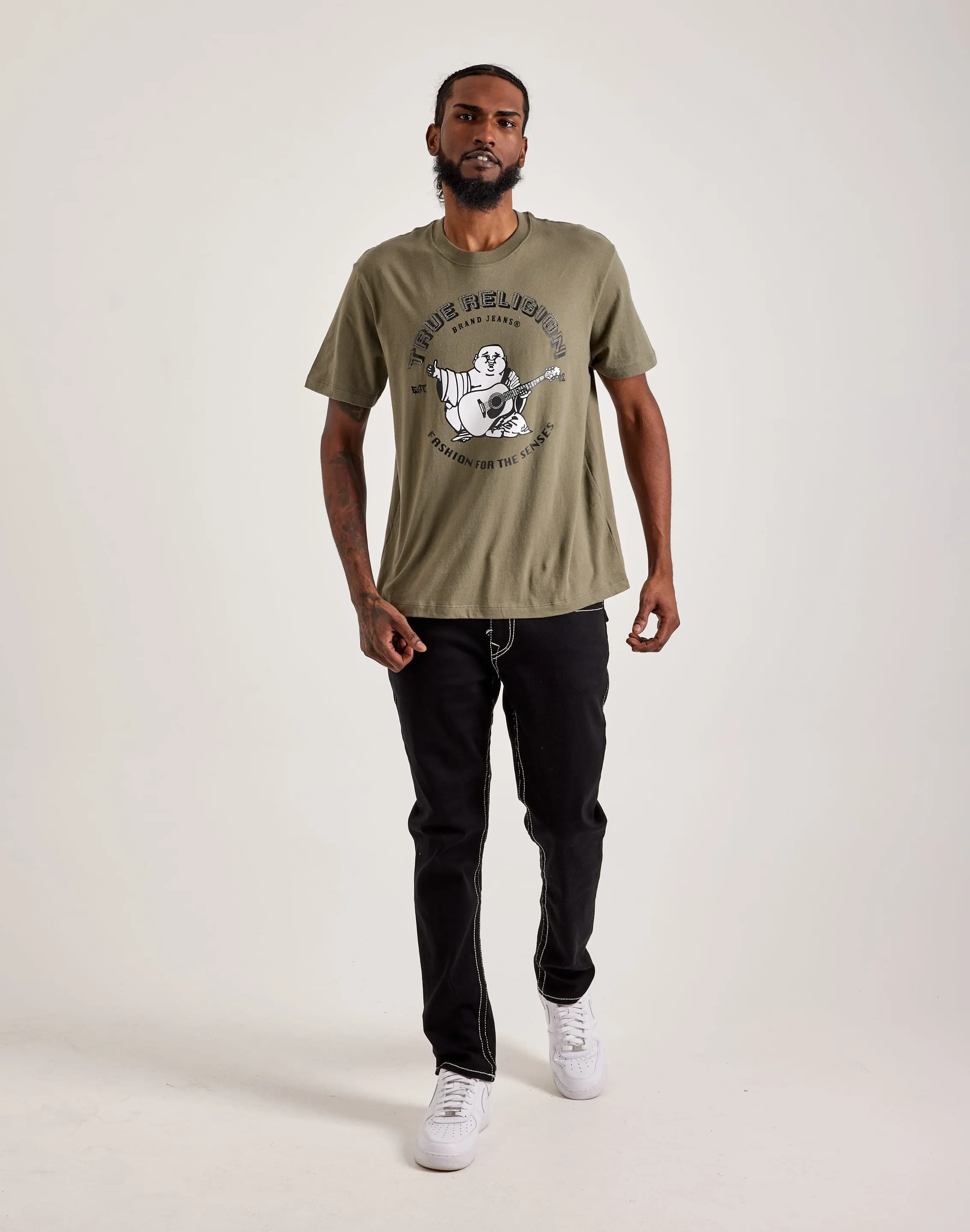 Soft Flow Skin Hug True Religion Rhinestone Buddha Tee