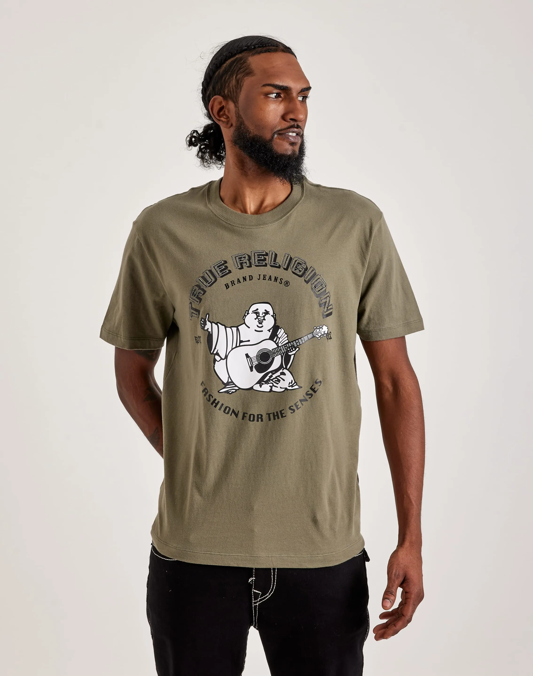 True Religion Rhinestone Buddha Tee Sequin Glow