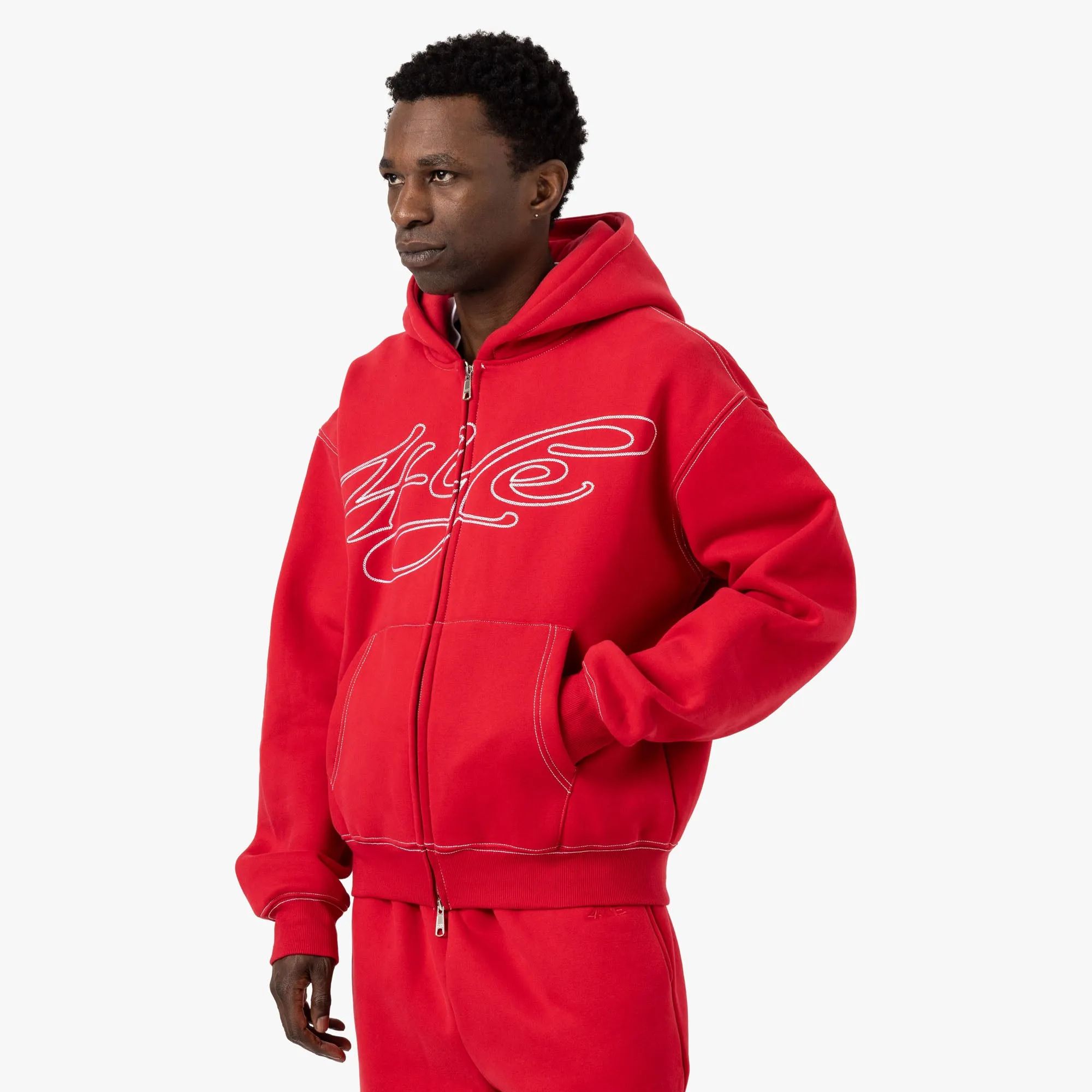 4YE Signature Zip Hoodie / Red / White market demand