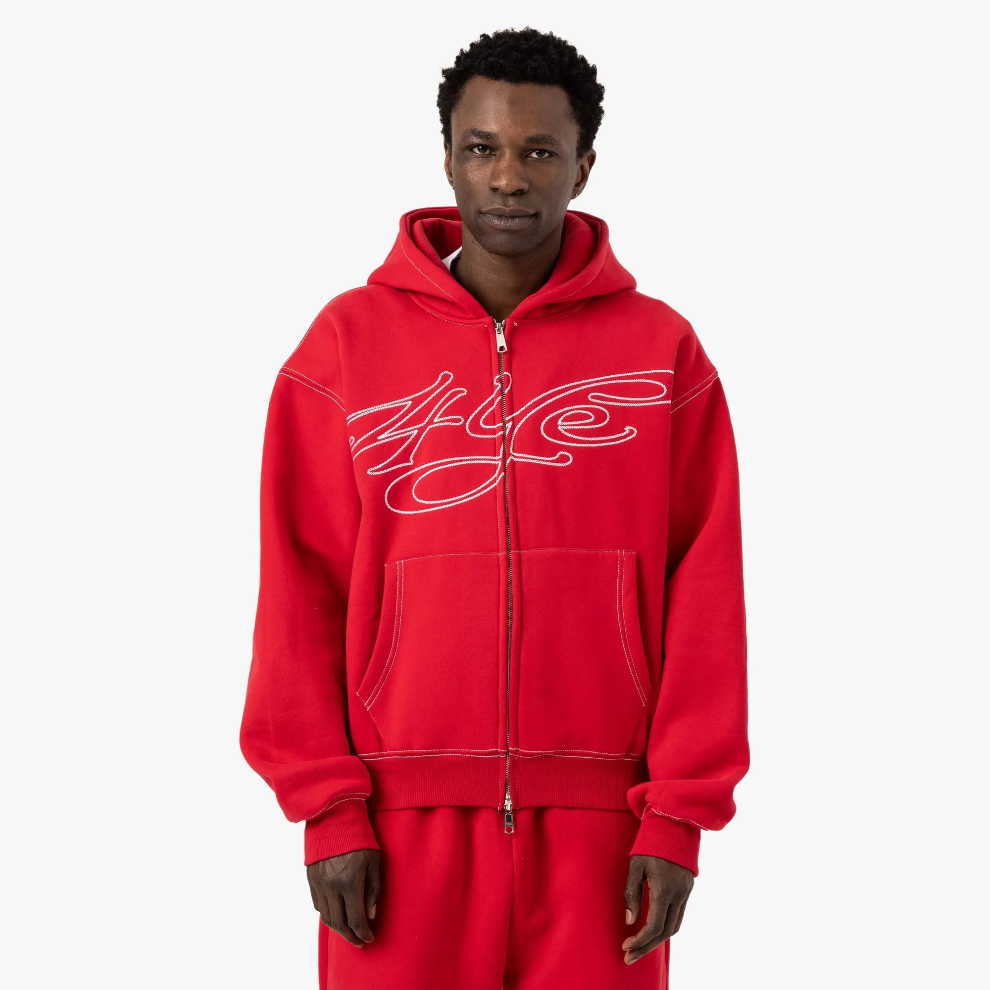Coffee Run 4YE Signature Zip Hoodie / Red / White