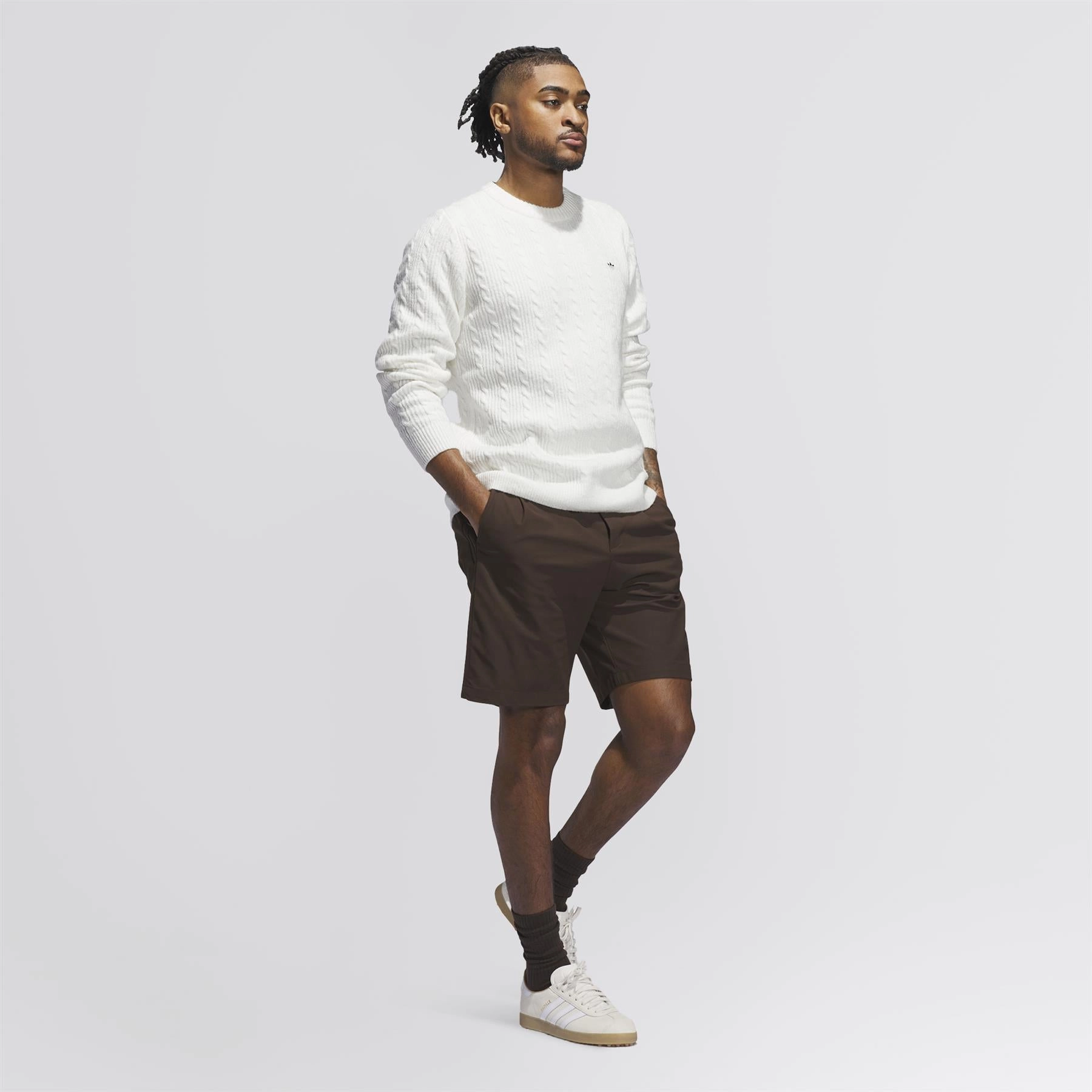 Loose Fit Wool blend Twistknit Pleated Shorts Dark Brown