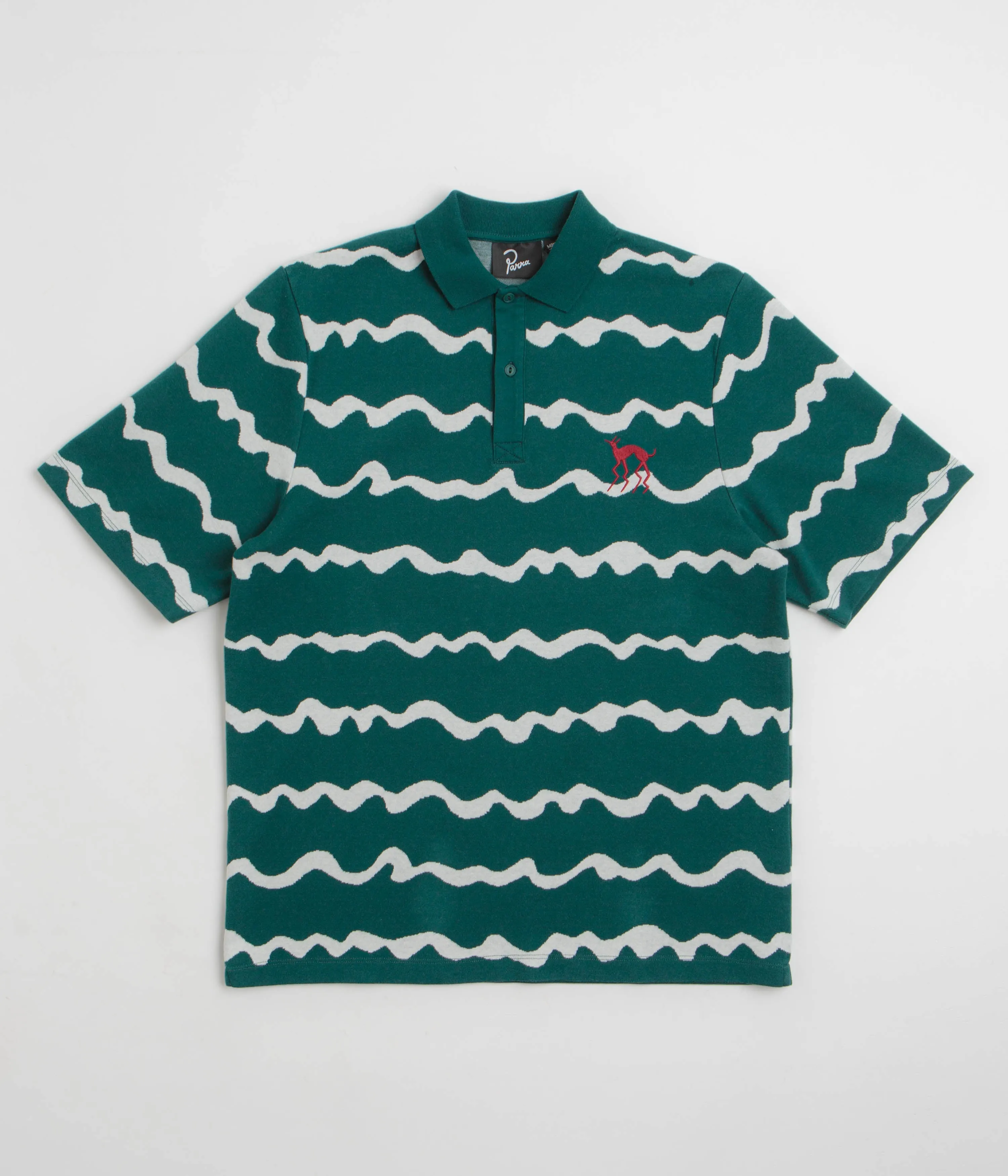 by Parra Broken Waves Polo Shirt - Pine Green Reinforced Elasticity