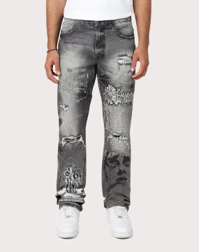 Grindhouse Straight Fit Rip N Repair Embossed Denim Jeans Future Glow AI Core