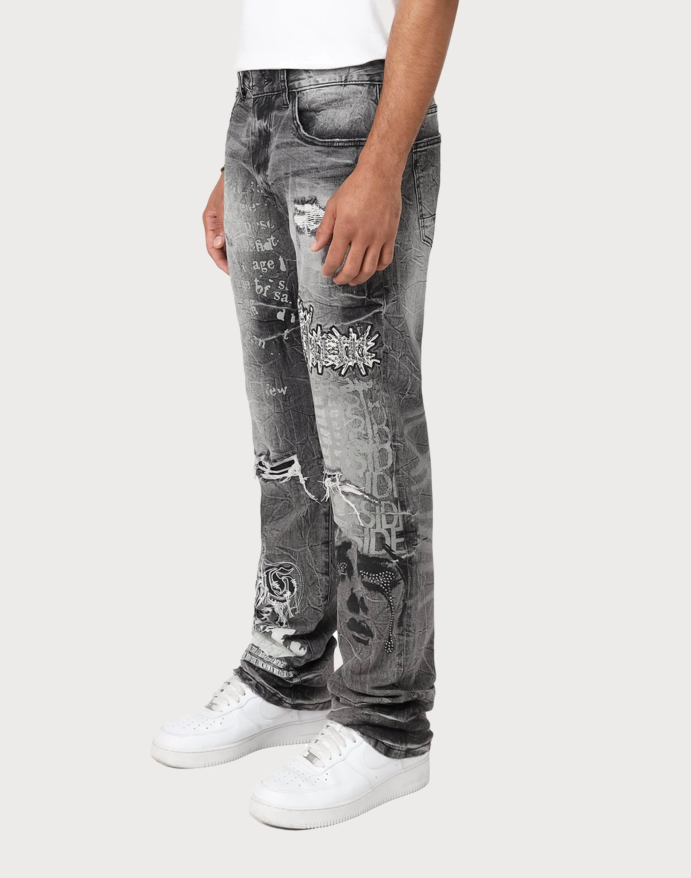 Grindhouse Straight Fit Rip N Repair Embossed Denim Jeans BalancedDrape Hidden pockets