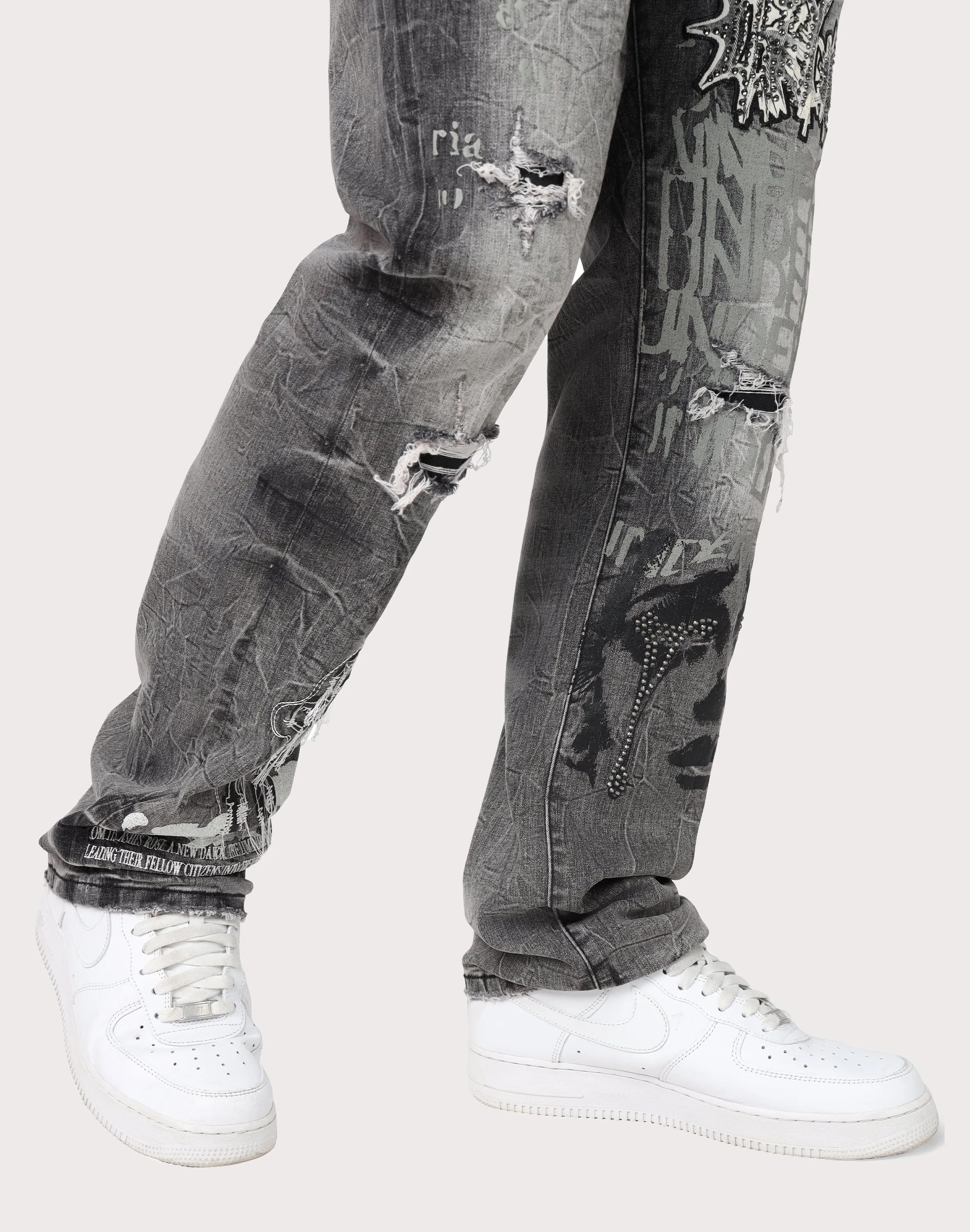 MoistureWicking Hike Fit Grindhouse Straight Fit Rip N Repair Embossed Denim Jeans