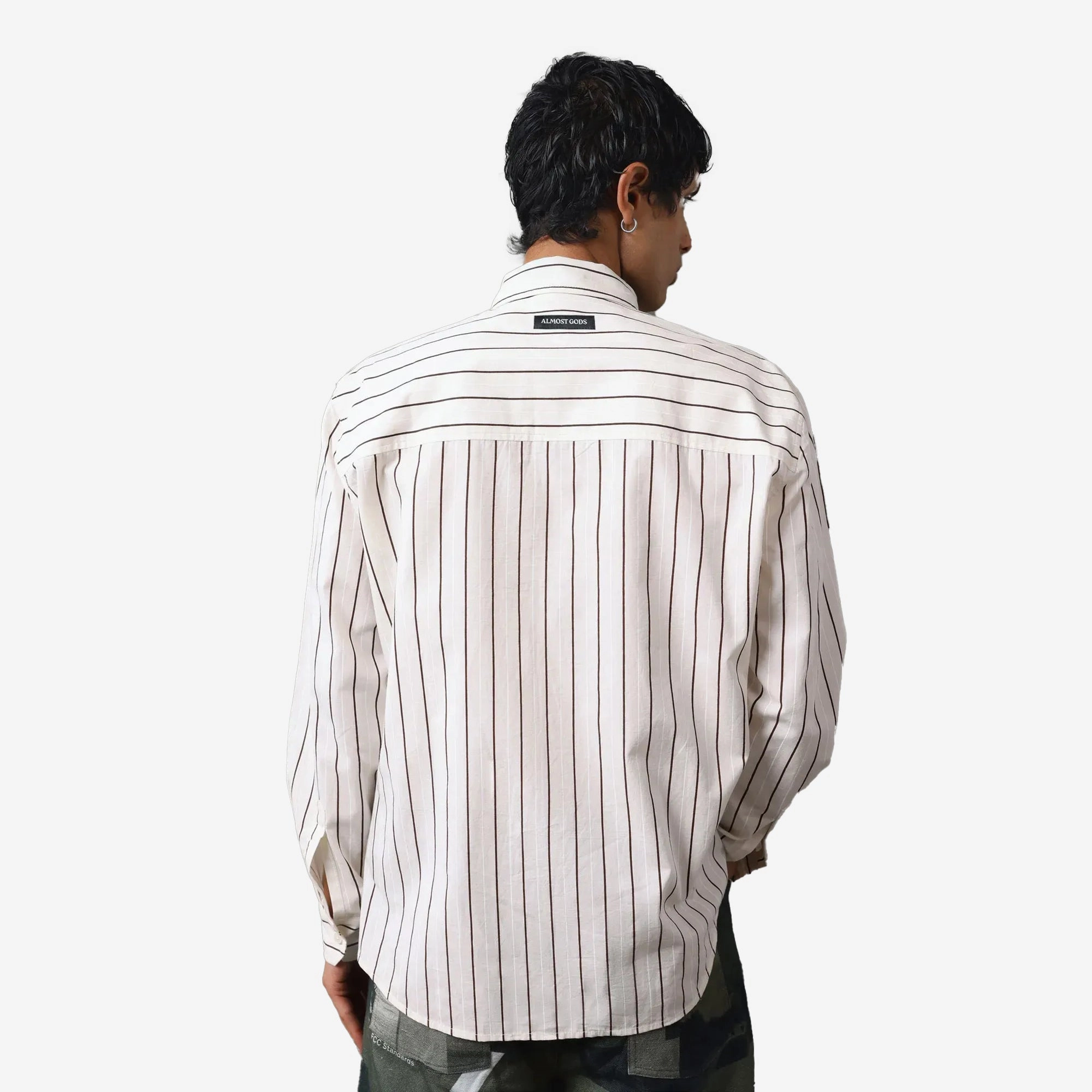 ALMOST GODS | ASSEMBLAGE STRIPE BOXY SHIRT { WHITE DurableWeave