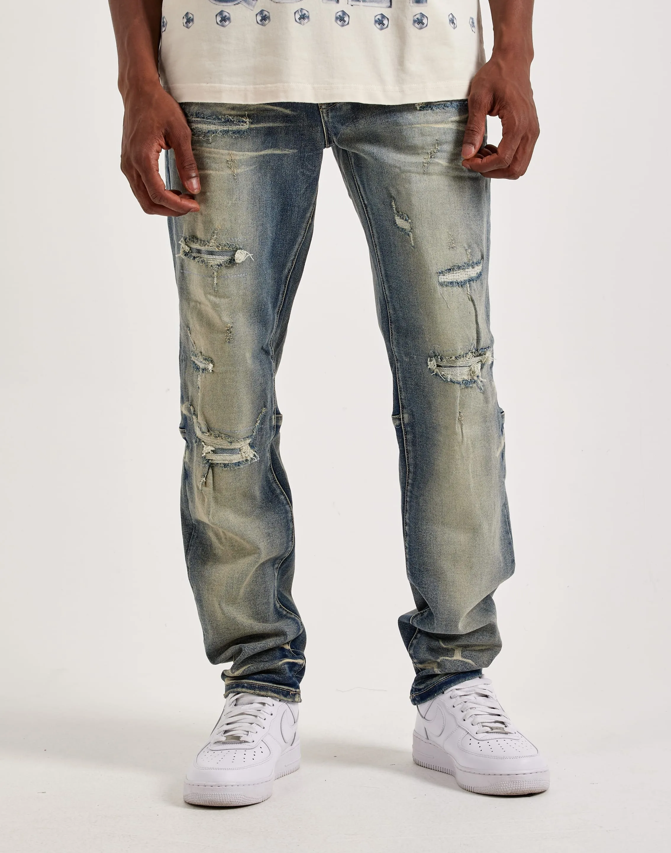 Smoke Rise Distressed Slim Jeans FadeResistantDye ConvertibleStyle