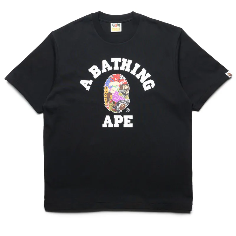 A Bathing Ape Multi Logo College Tee - Black brooch