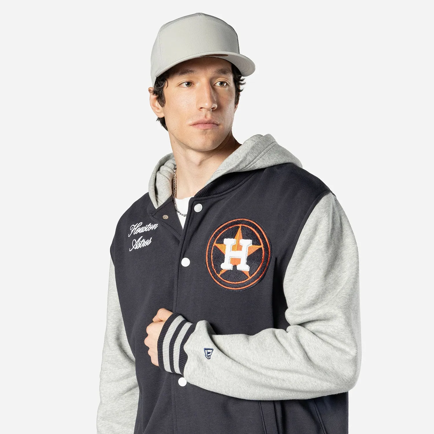 Astros Snap Front Fleece Jacket - Mens Stretchable Fabric Morning Walk