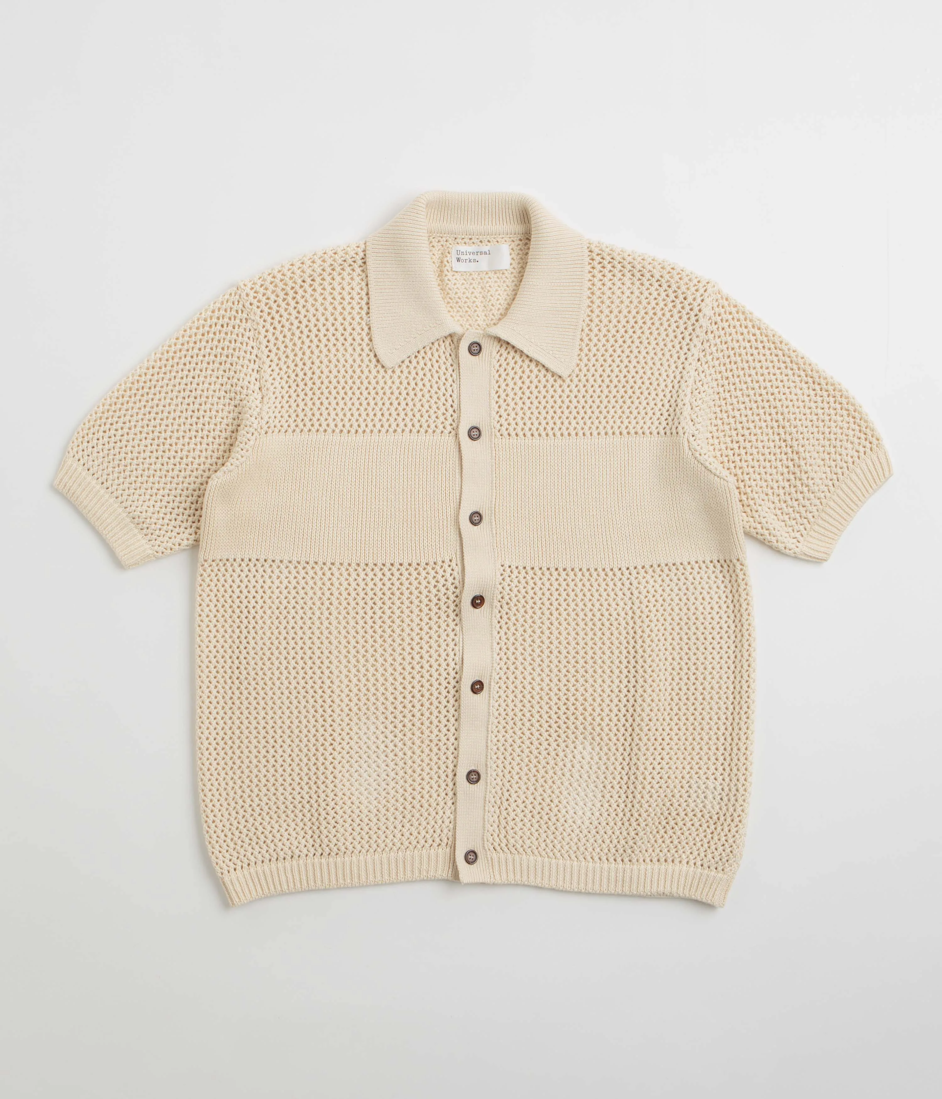 Thermal Regulation Fabric Round Collar Universal Works Knit Short Sleeve Shirt - Ecru