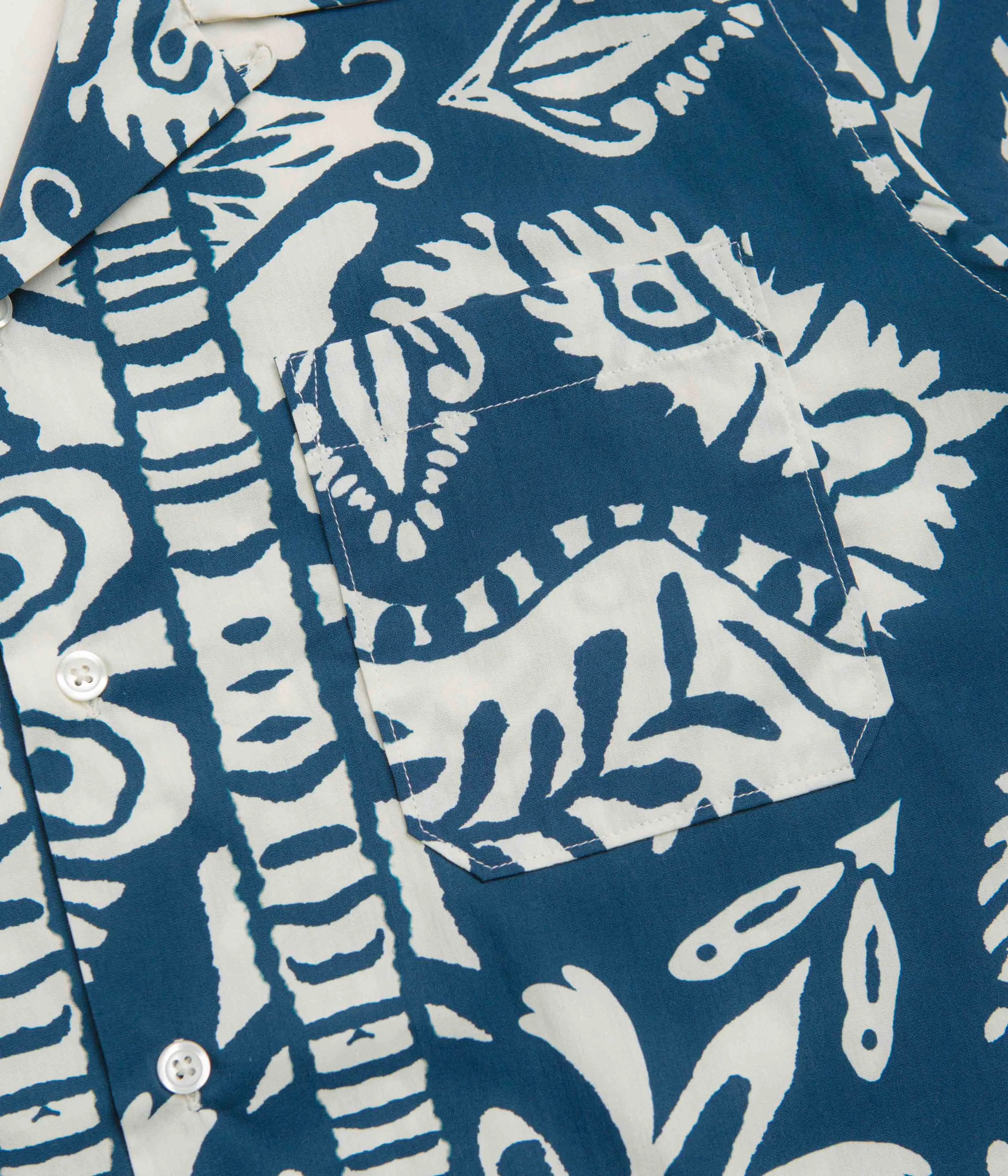 Social Meetup Edgy style Universal Works Road Shirt - Navy / Island Print