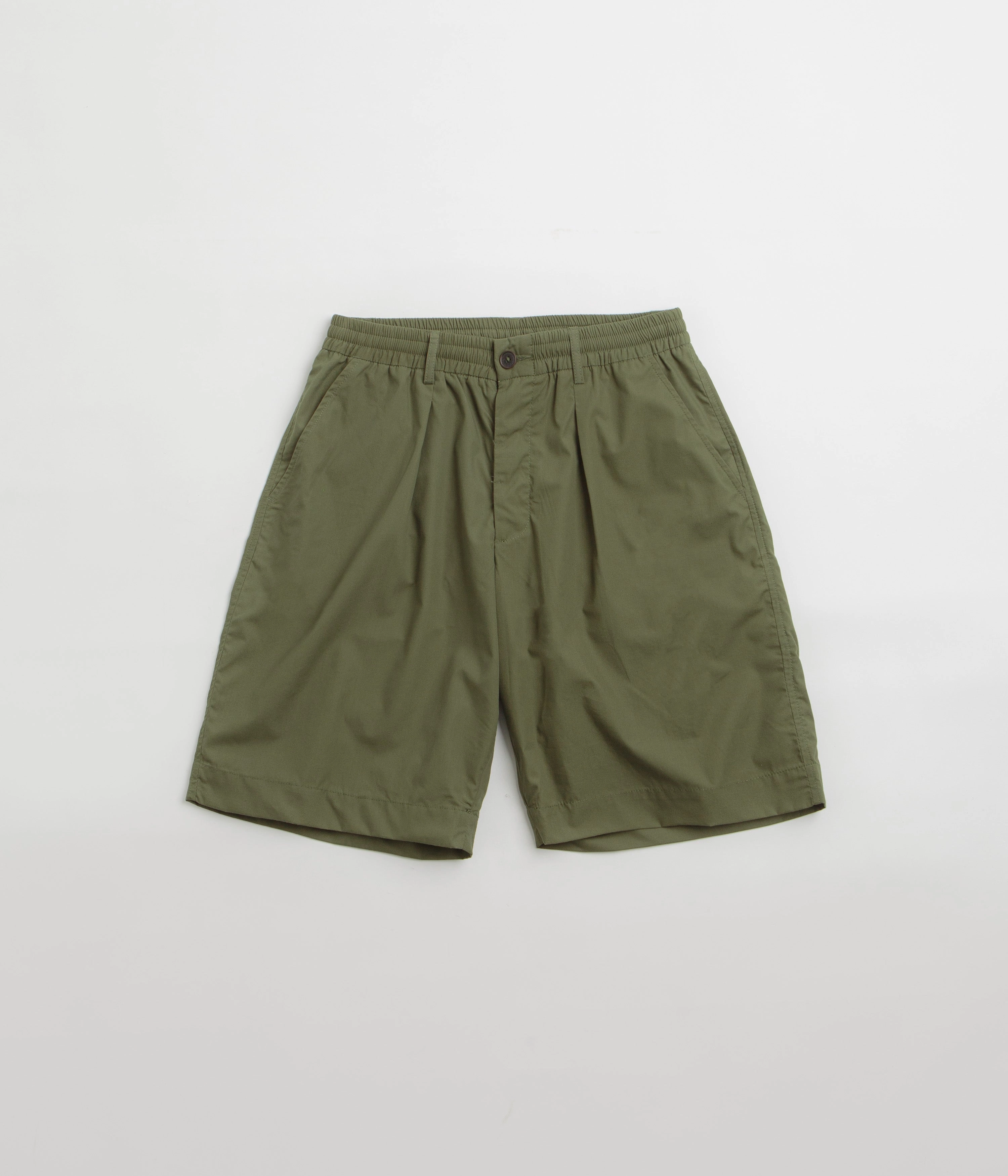 Universal Works Pleated Track Shorts - Olive fade - resistant