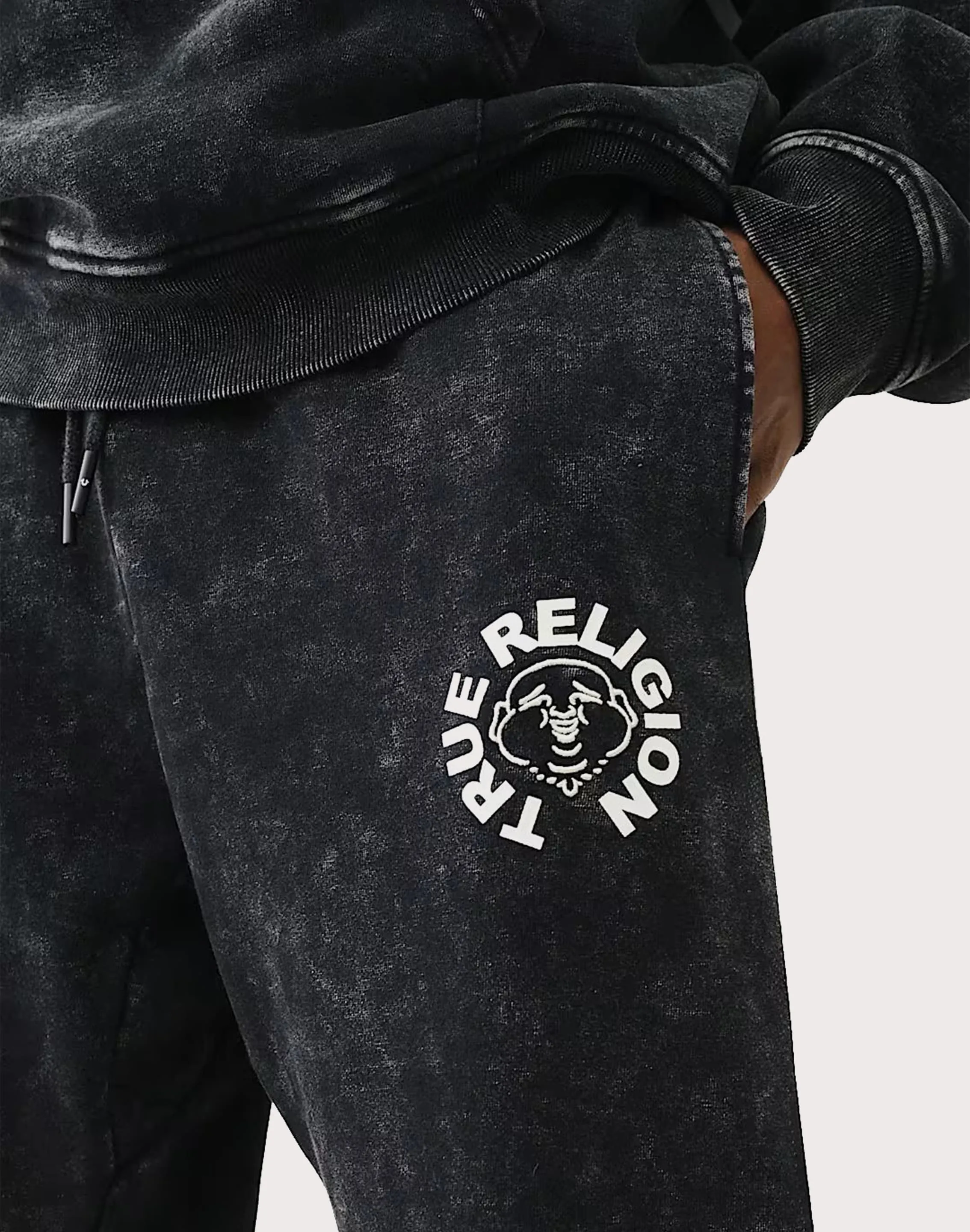 Wind Ease Stretchable Material True Religion Mineral Wash Buddha Face Joggers