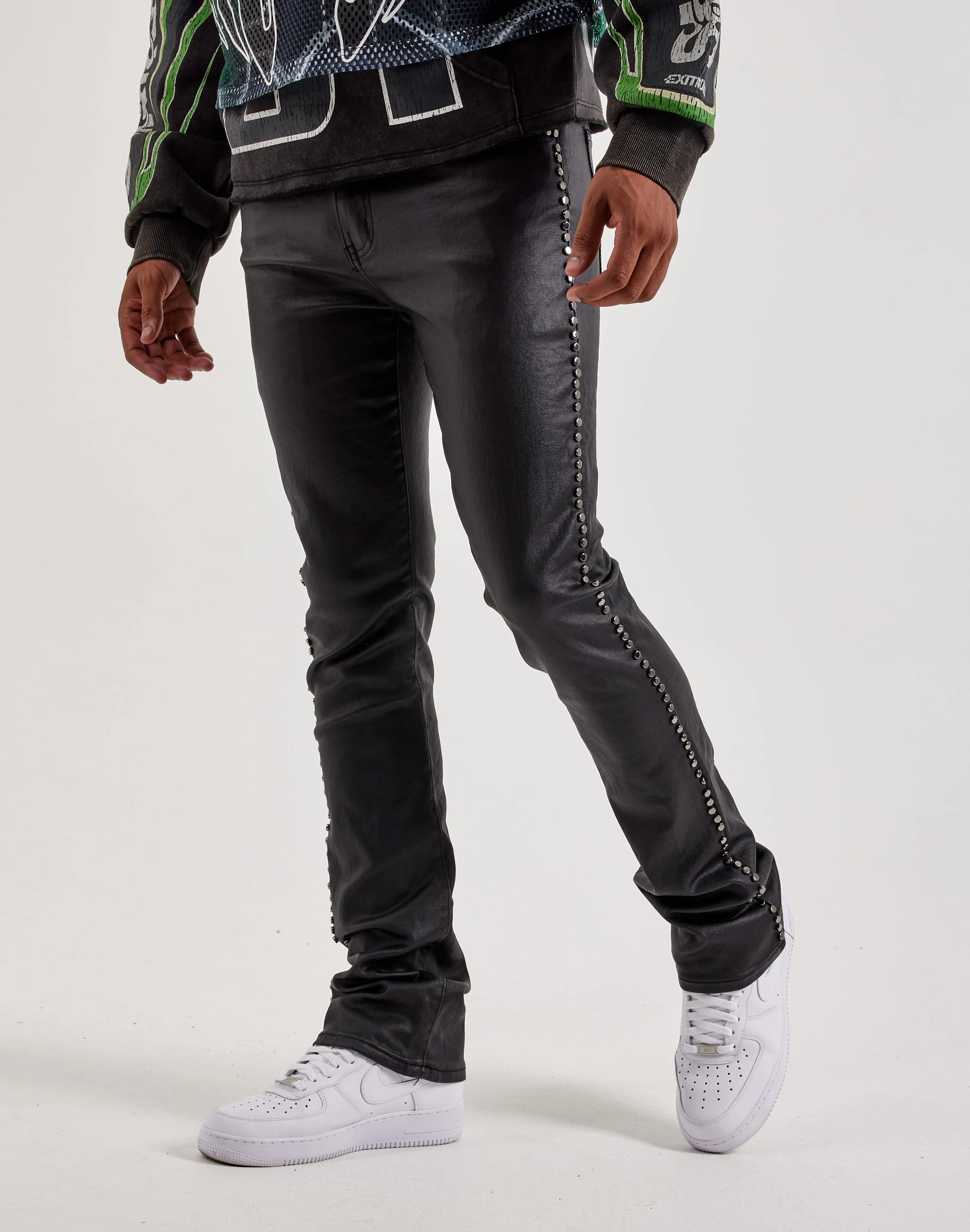 SweatWickingLining WAIMEA Wax Coated Stacked Metal Stud Jeans