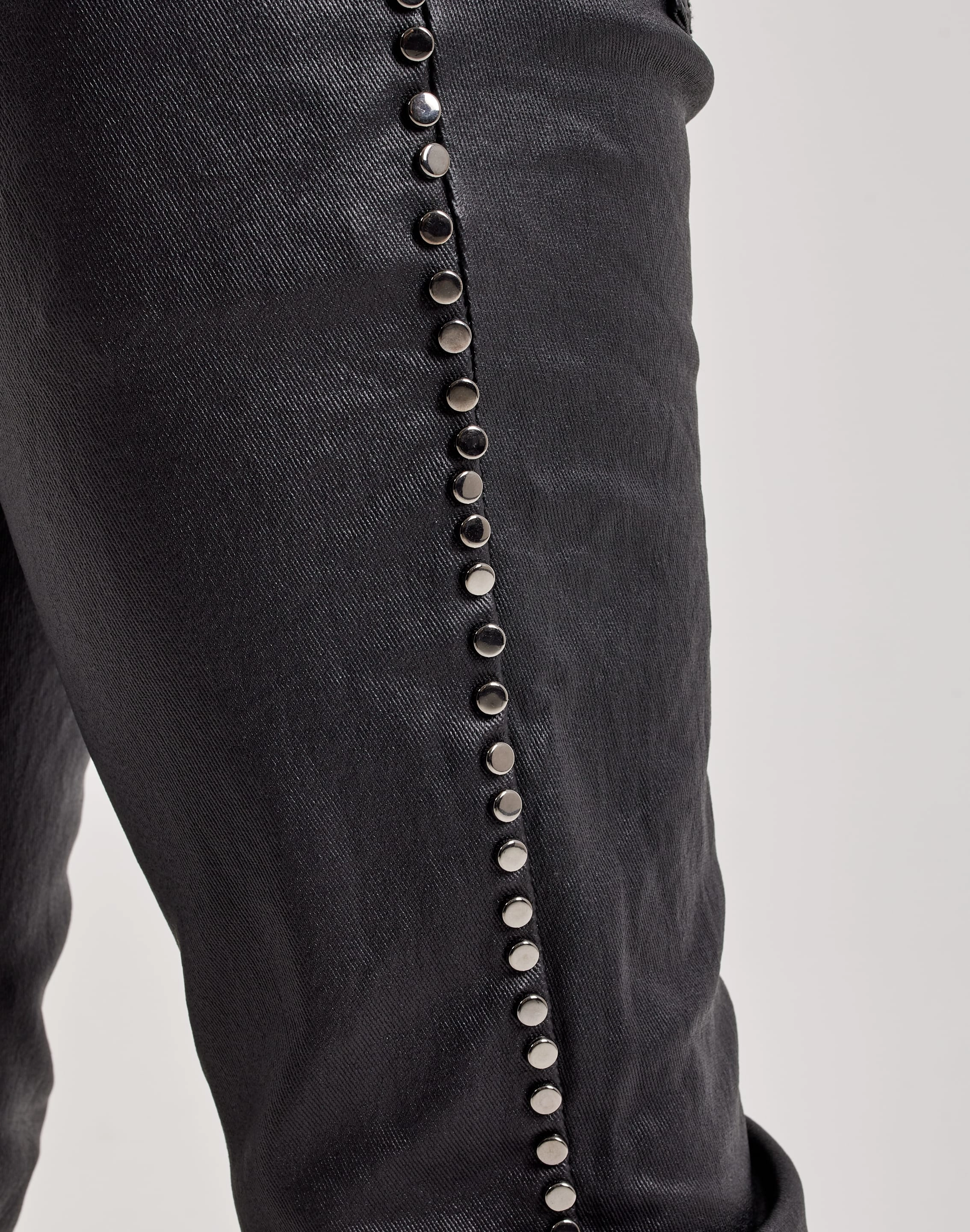 WAIMEA Wax Coated Stacked Metal Stud Jeans SmoothZipper Hidden pockets