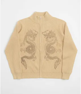 Moisture wicking Butter Goods Dragon Zip-Thru Knit Sweatshirt - Sand