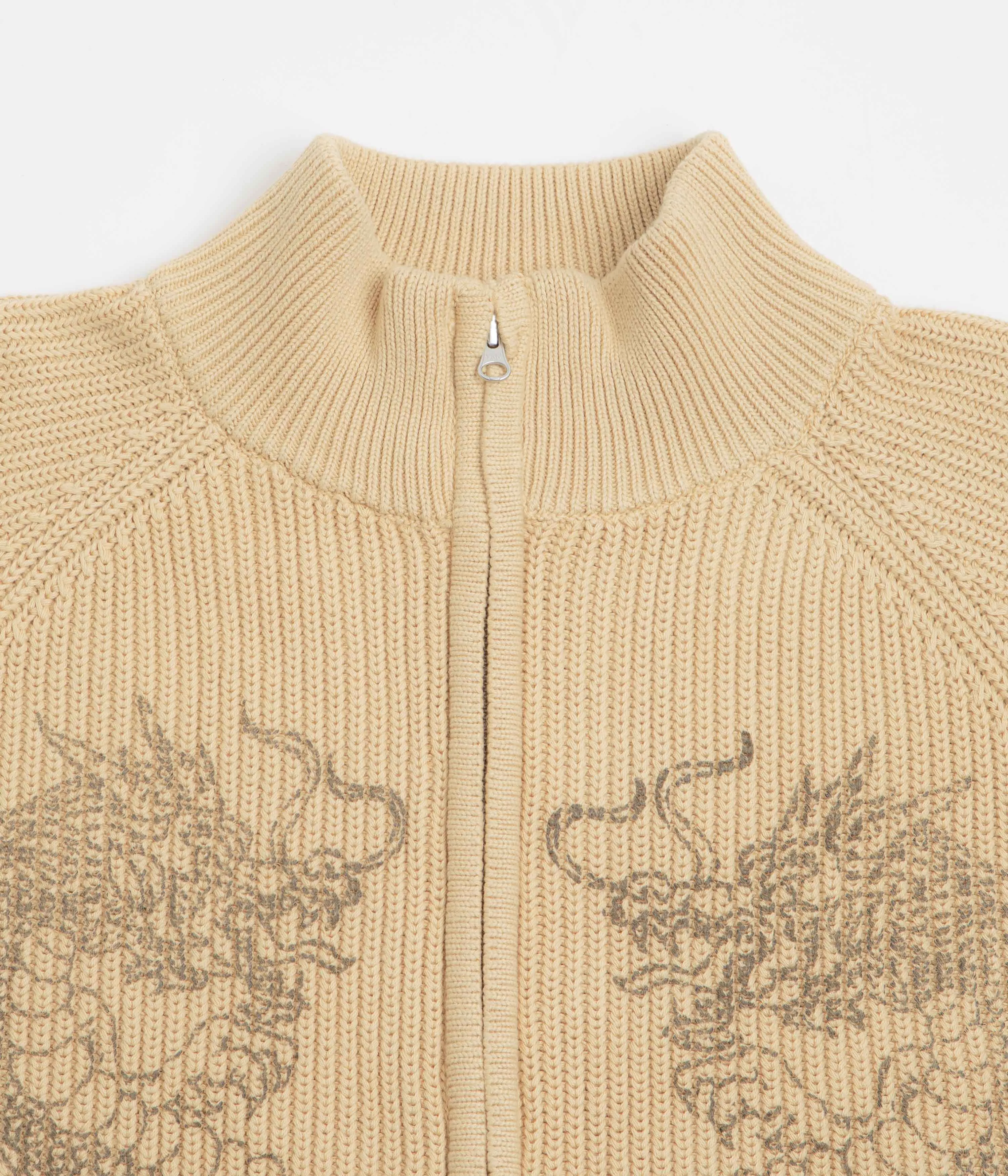 Denim Daily Chic Butter Goods Dragon Zip-Thru Knit Sweatshirt - Sand