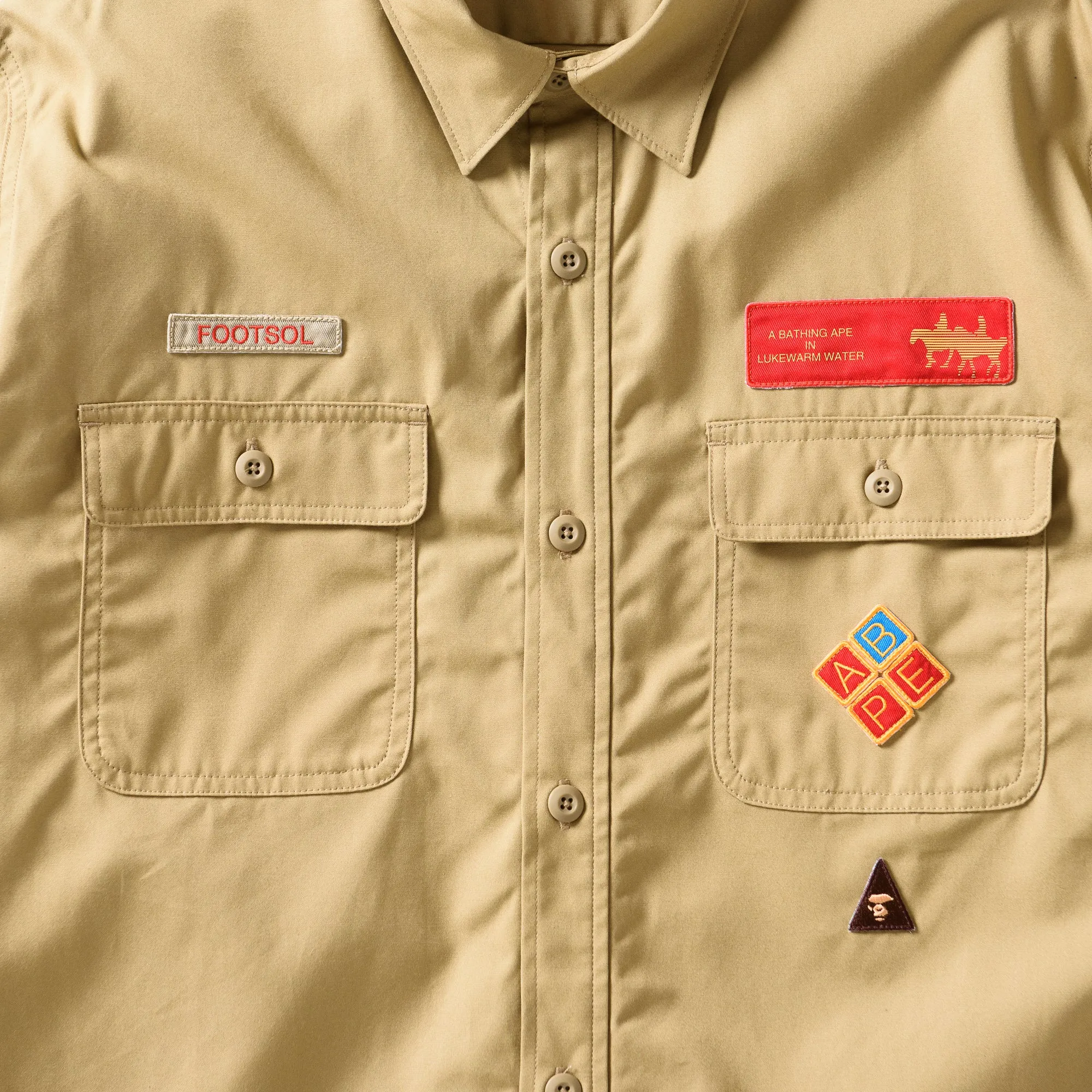 A Bathing Ape Bape Boyscout Relaxed Fit Shirt - Beige Temperature Regulating