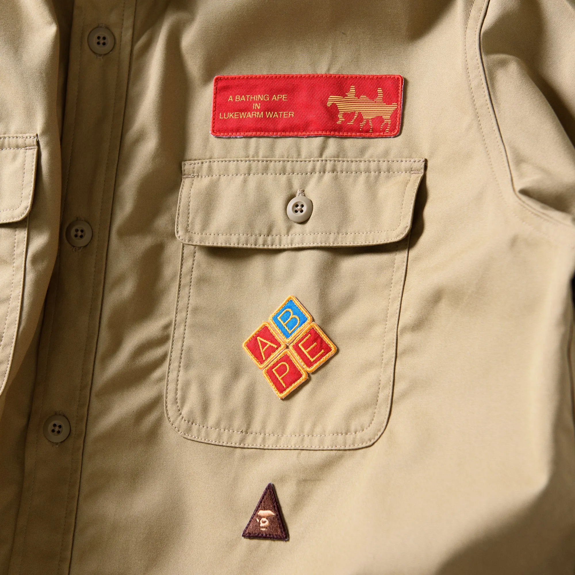 A Bathing Ape Bape Boyscout Relaxed Fit Shirt - Beige Lightweight Comfort