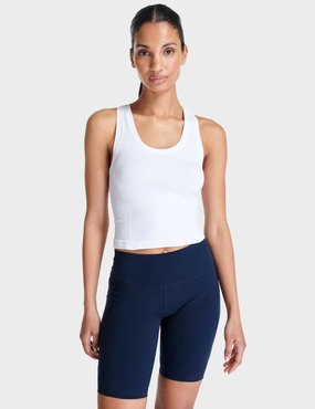 Athlete Crop Seamless Gym Vest - White Travel Essential Stretch woven