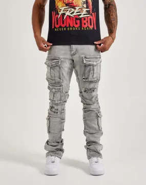 EasyAdjustment Smoke Rise Utility Pocket Stacked Flare Denim Jeans