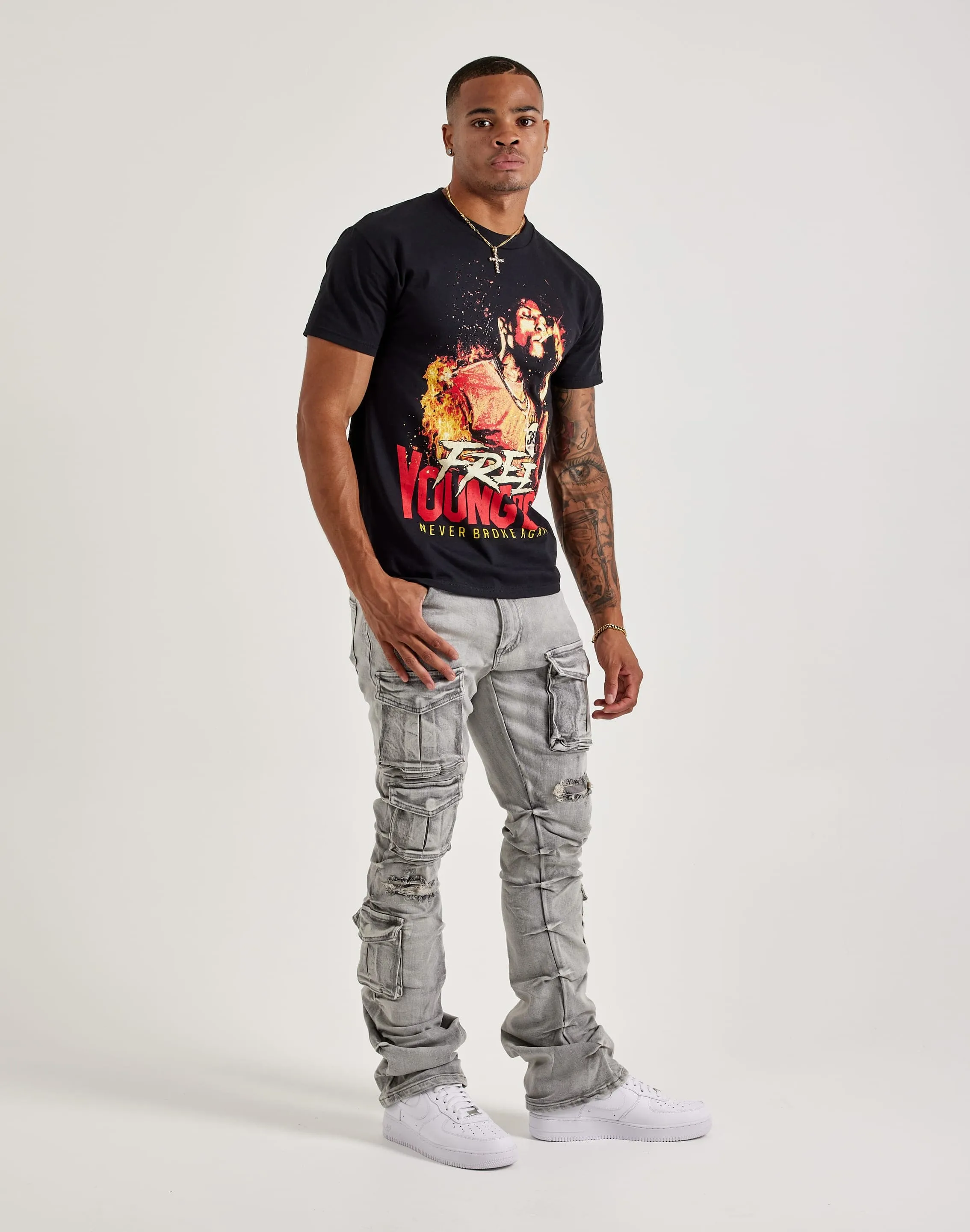 Glass Fit Smoke Rise Utility Pocket Stacked Flare Denim Jeans