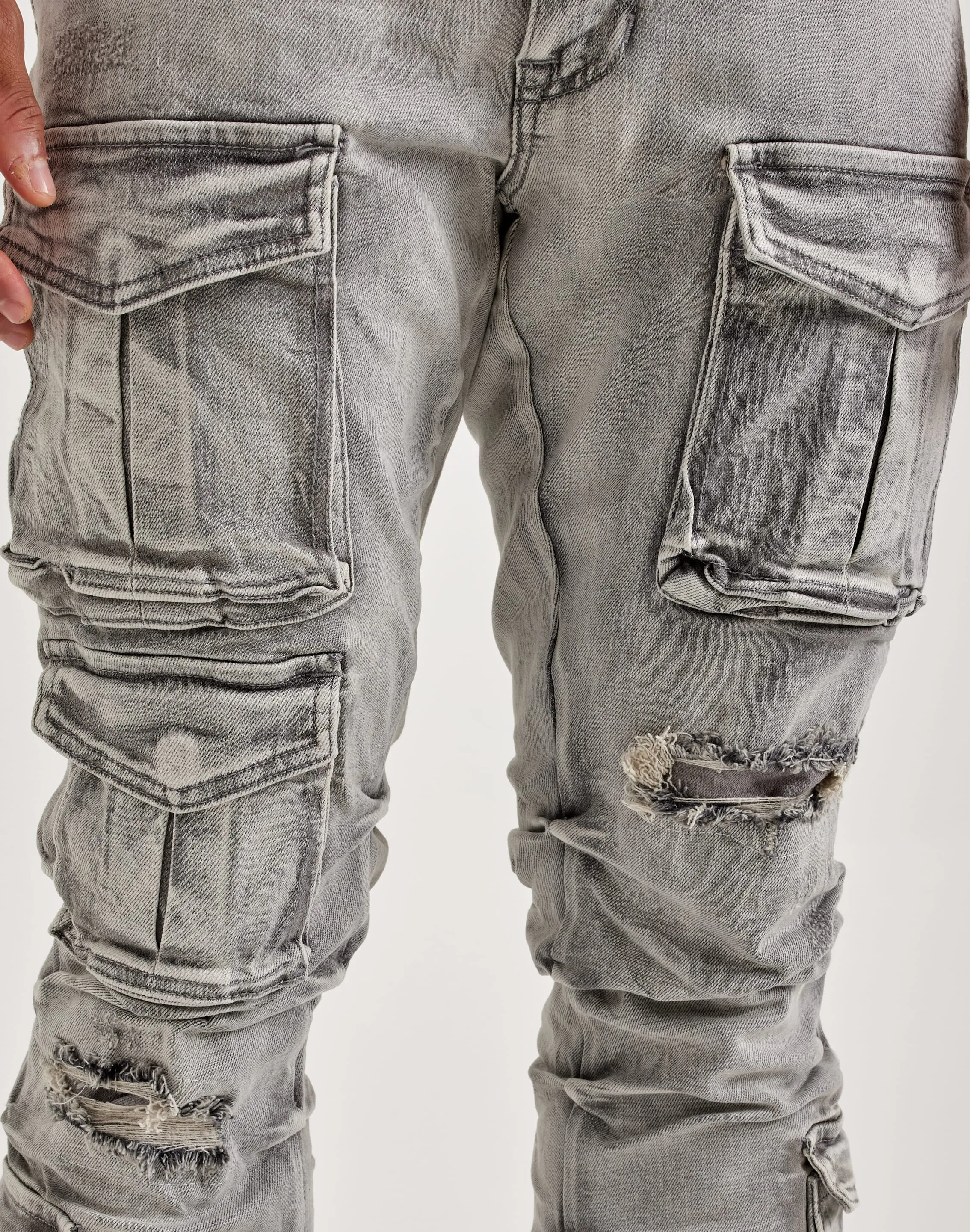 Smoke Rise Utility Pocket Stacked Flare Denim Jeans Soft Lining