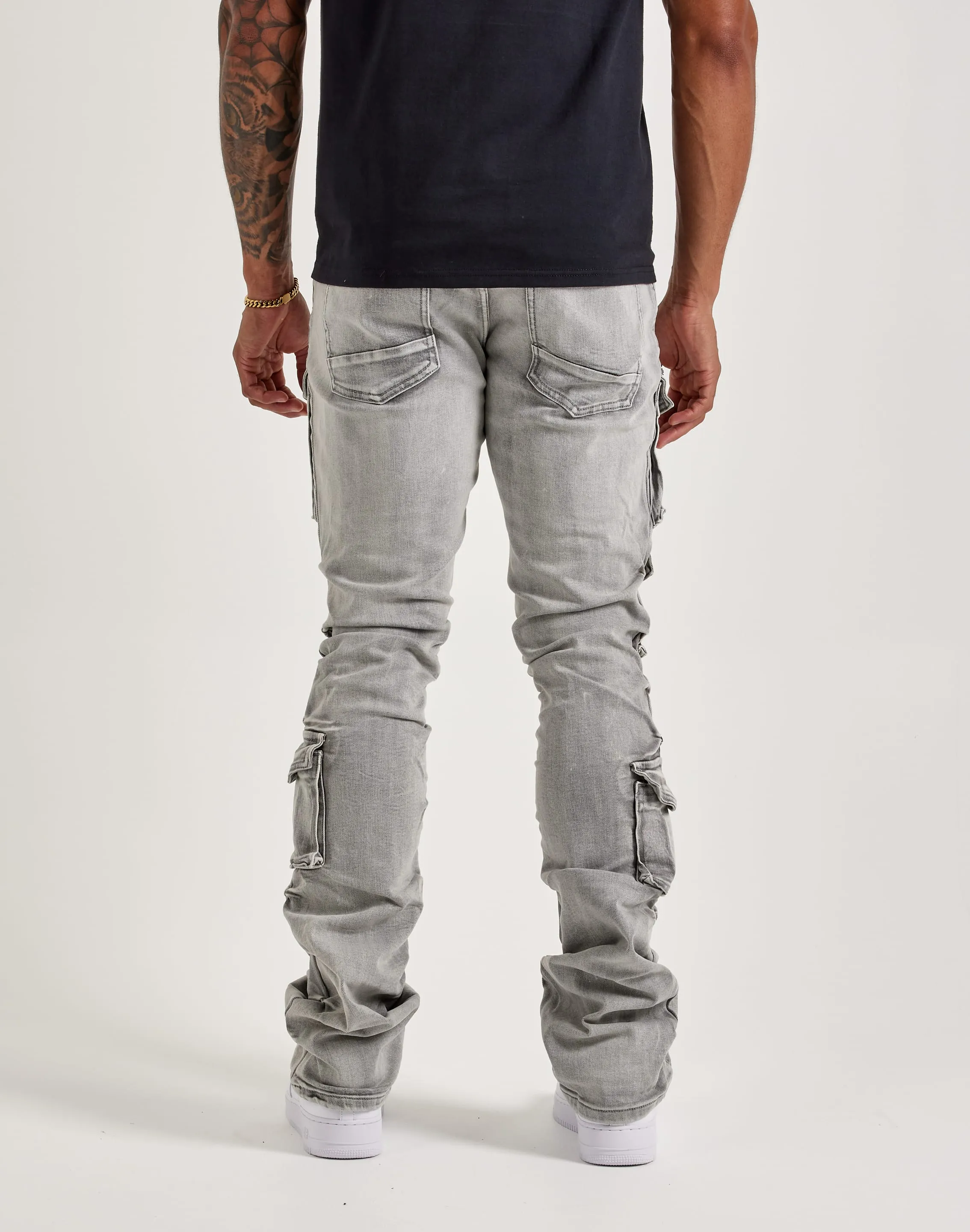 Rush Mode Smoke Rise Utility Pocket Stacked Flare Denim Jeans