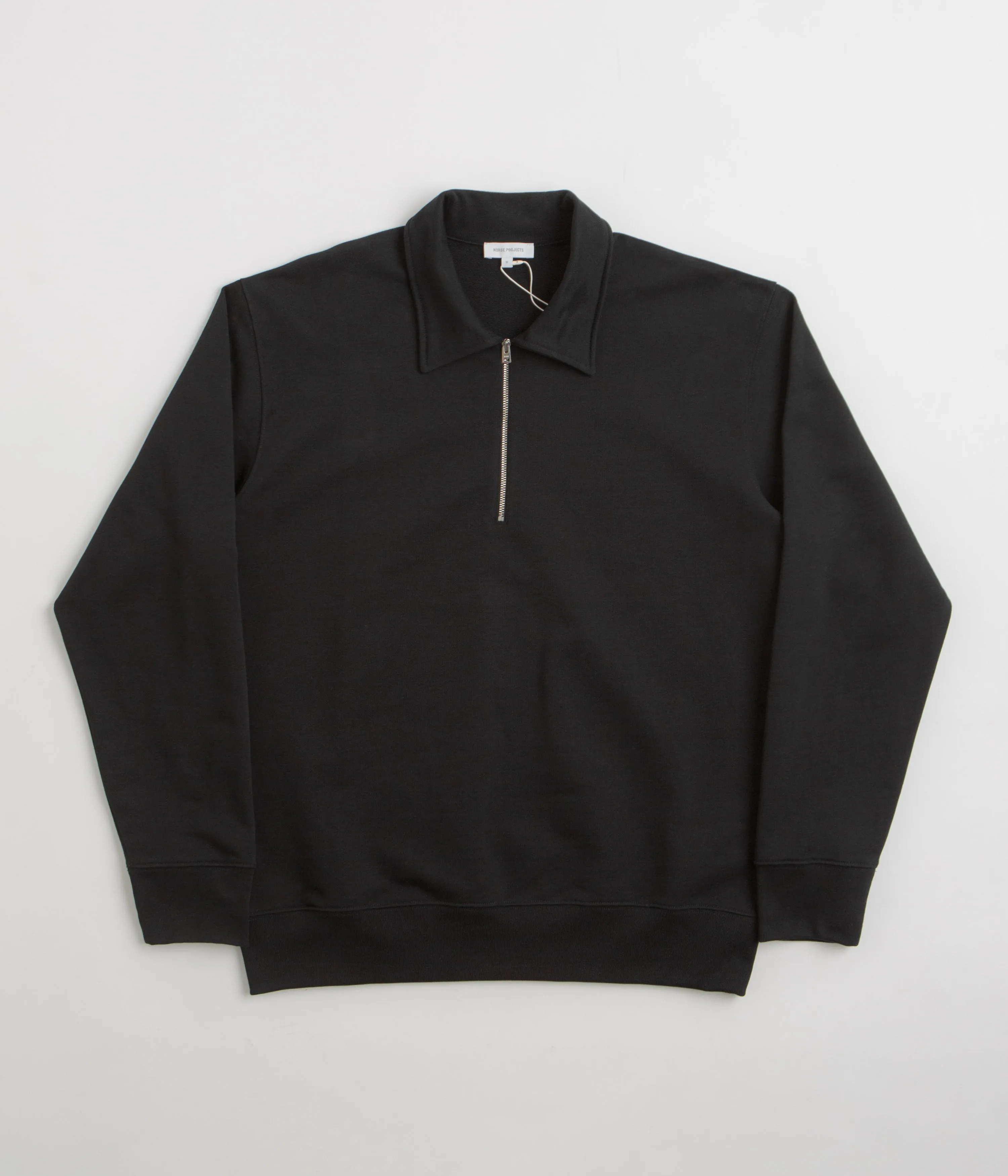 Norse Projects Standard Half Zip Sweatshirt - Black anti shrinking Weekend Fit