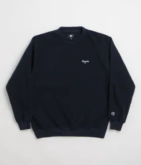 Magenta Script Crewneck Sweatshirt - Navy button detail