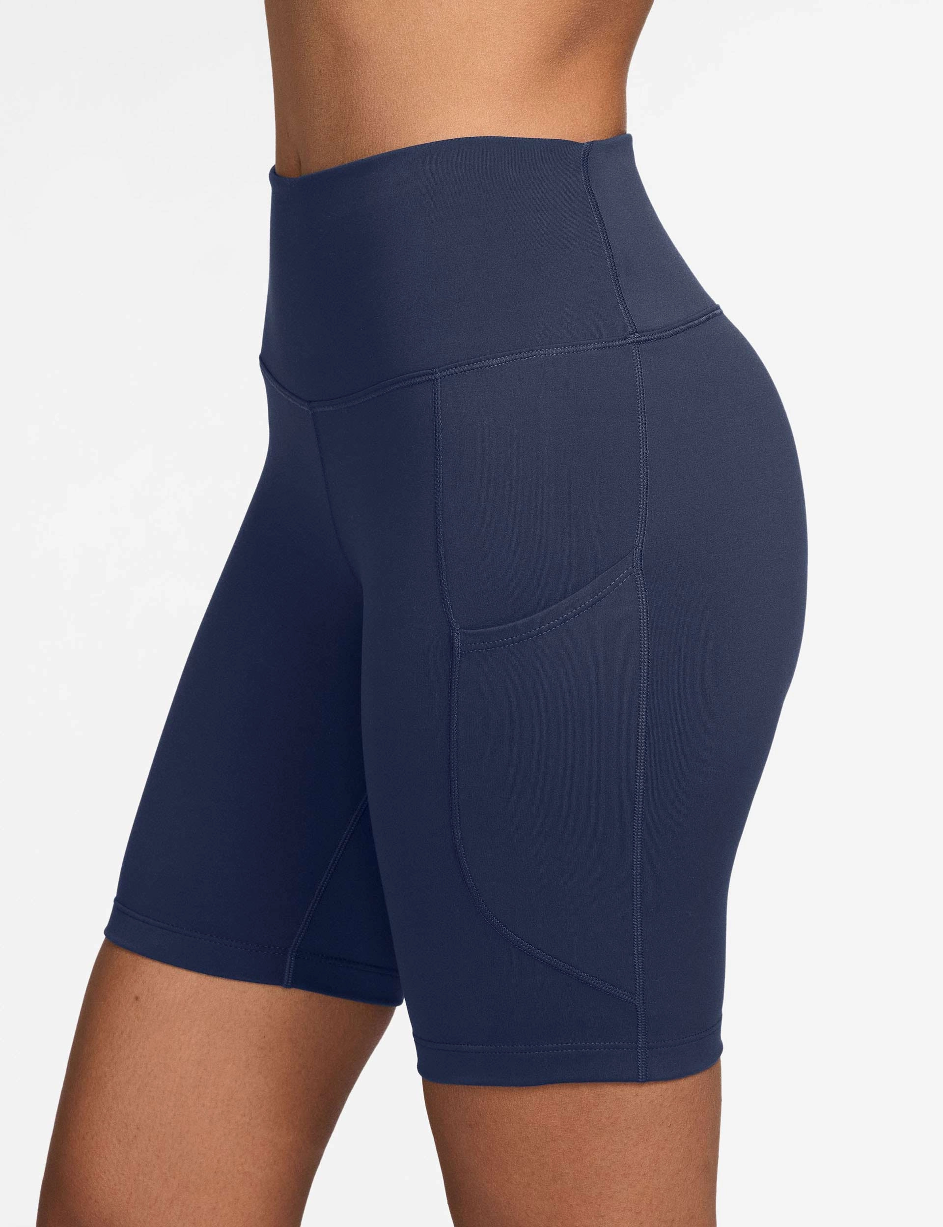 Stretch Fabric Snag Free Fabric Technology One High Waisted 8" Biker Shorts - Midnight Navy