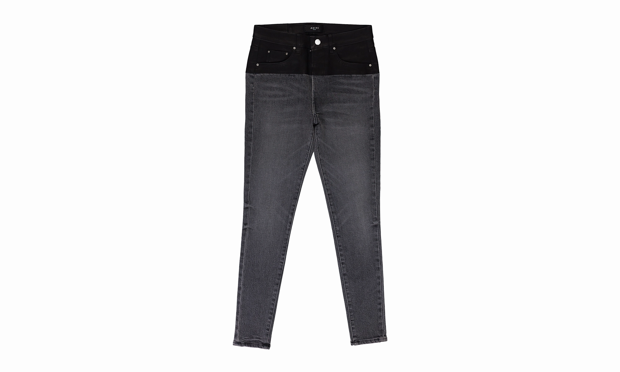 Morning Stroll Stretch CONTRAST FABRIC WITH LEATHER AGED SKINNY JEANS "Aged Black, Black Leather"