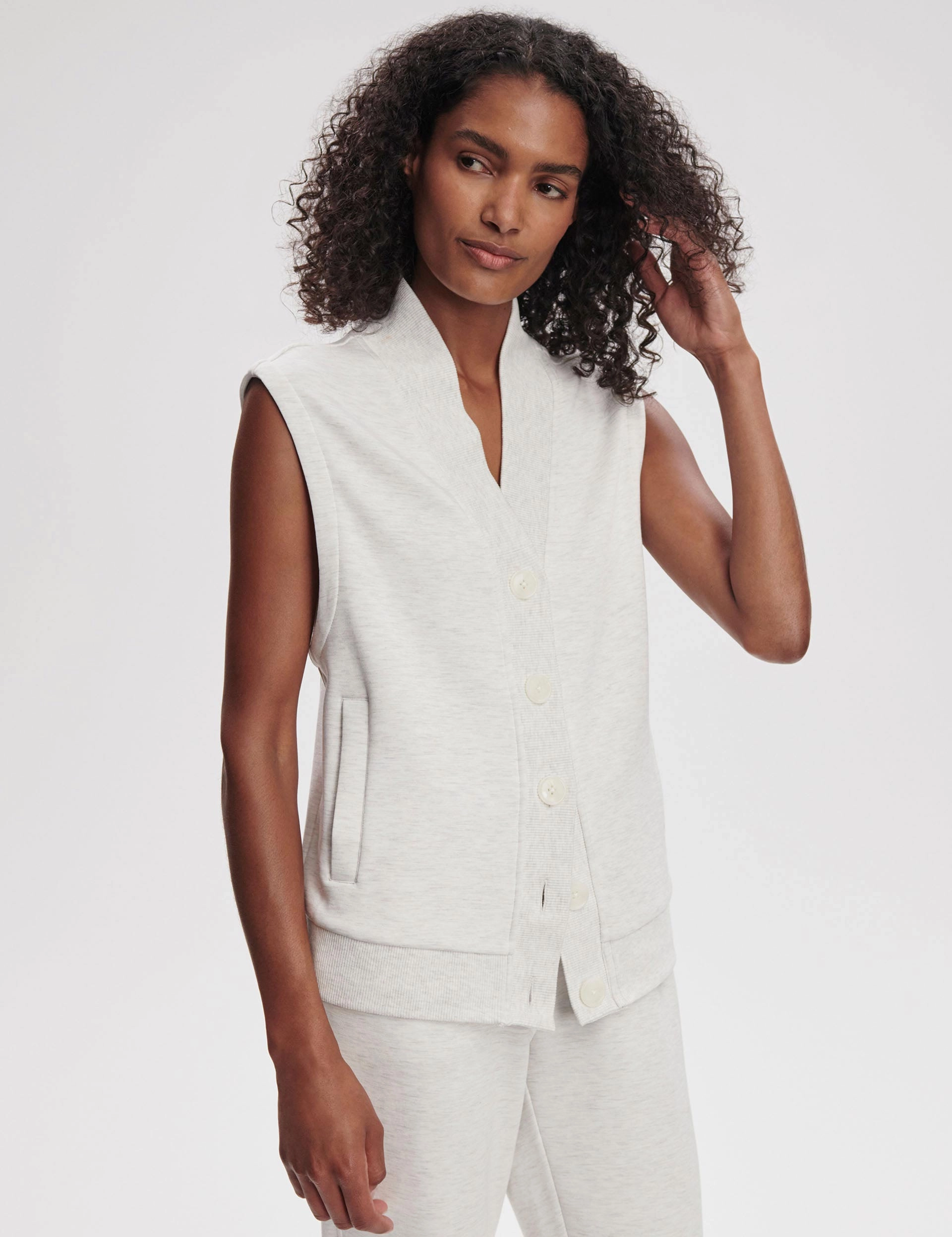 Soft Layers UV Block Vicky Button Gilet - Ivory Marl