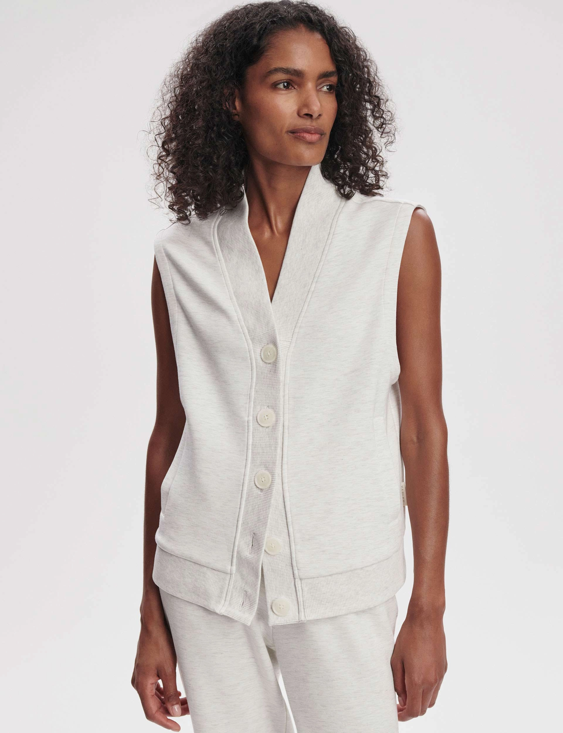 Oversized Silhouette Vicky Button Gilet - Ivory Marl