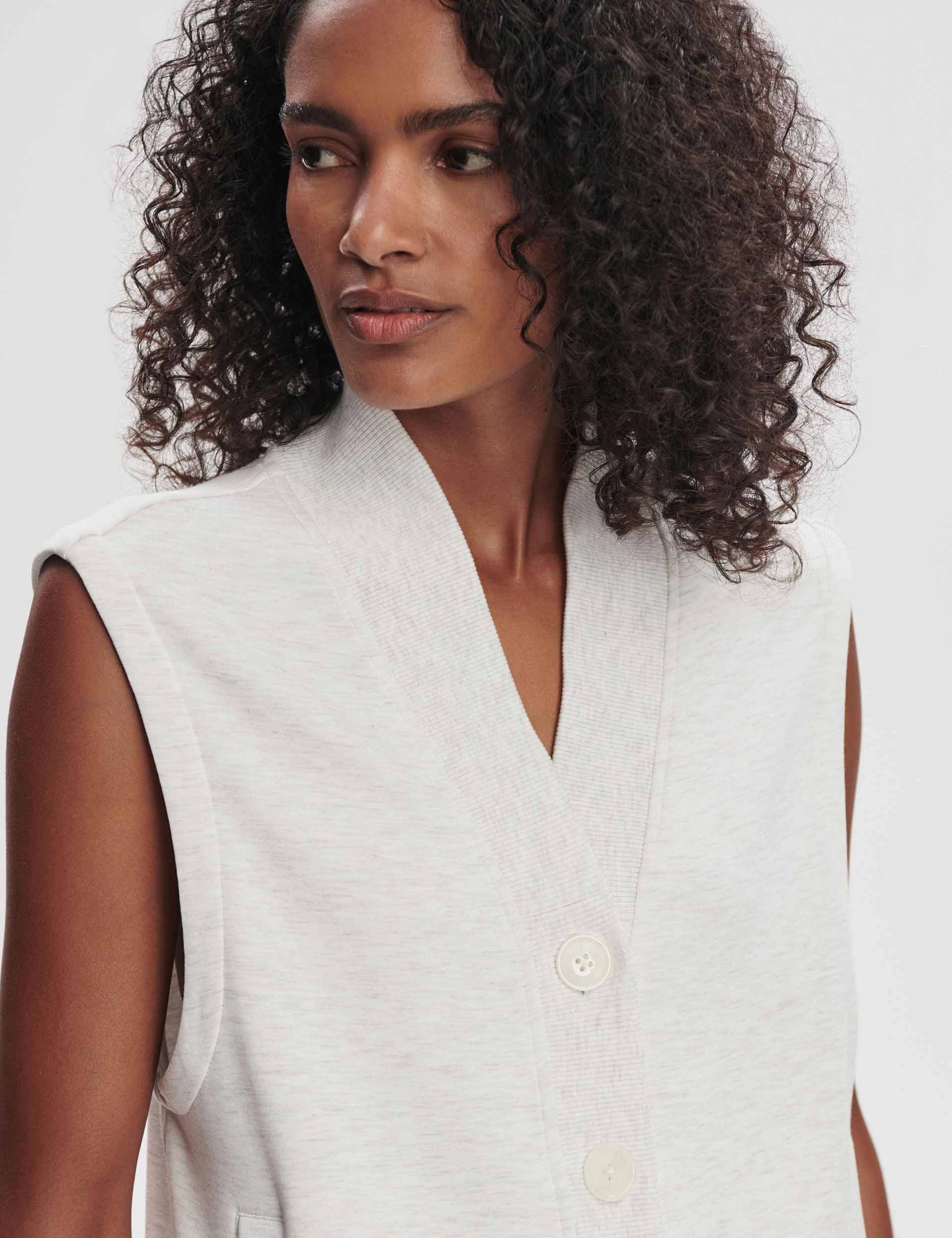 Vicky Button Gilet - Ivory Marl Flexible Daily Fit