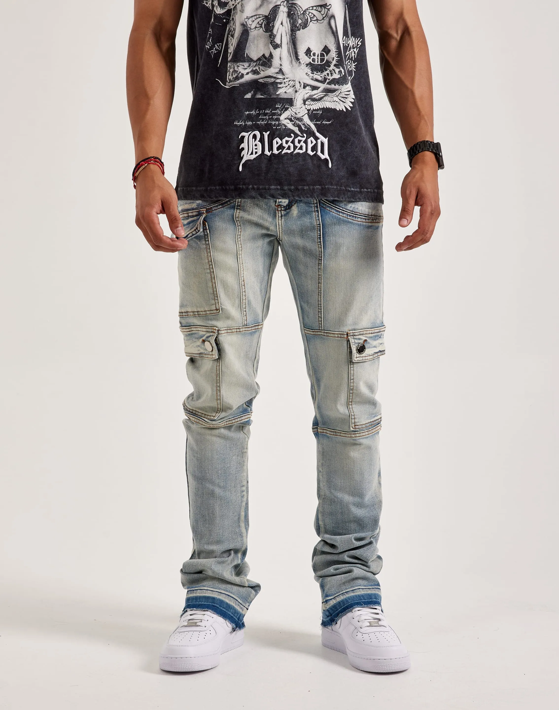MultiPocket Design Brave Fit WAIMEA Overdyed Stacked Cargo Jeans