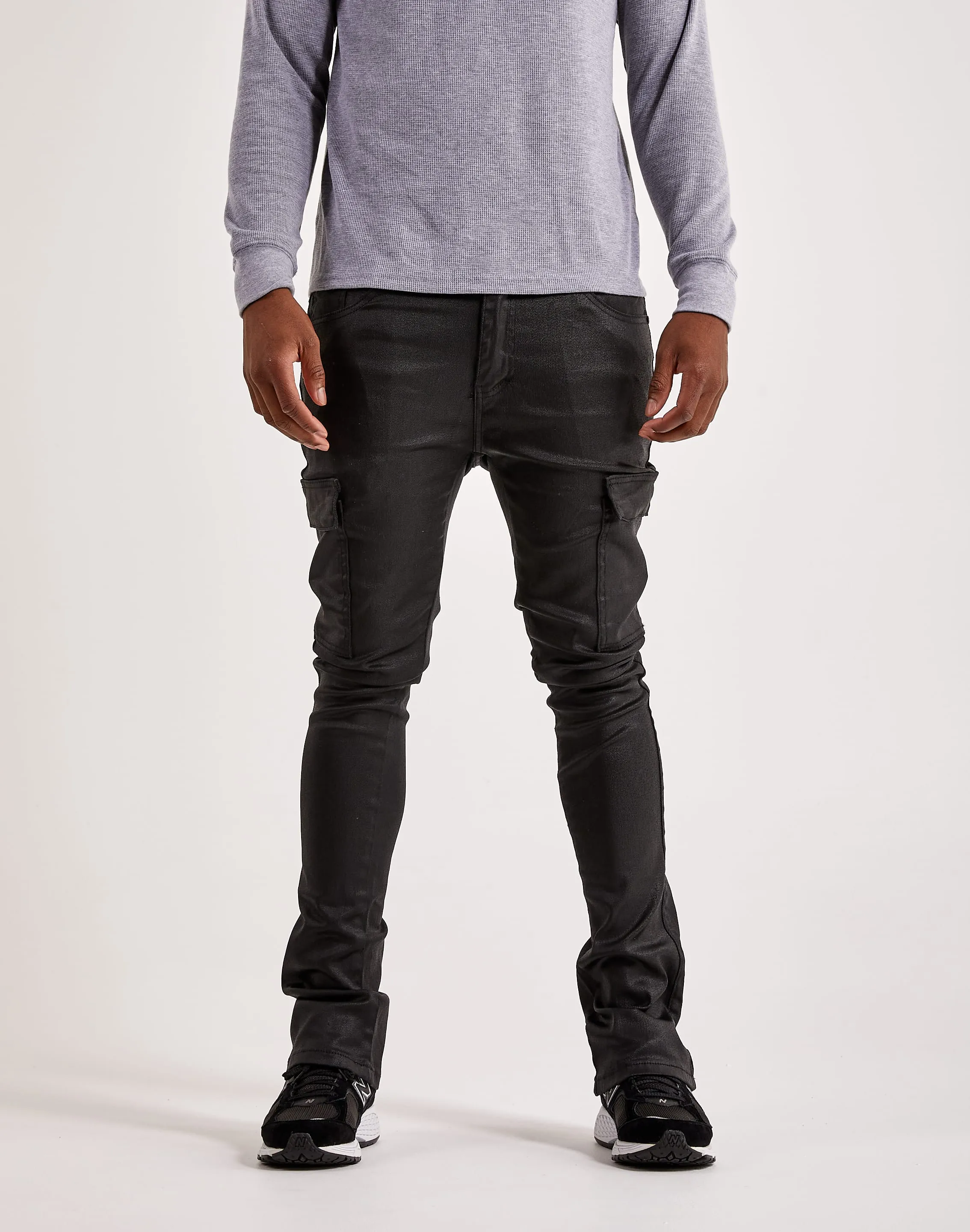EcoConscious Production Model Edge WAIMEA Stacked Coated Cargo Pants