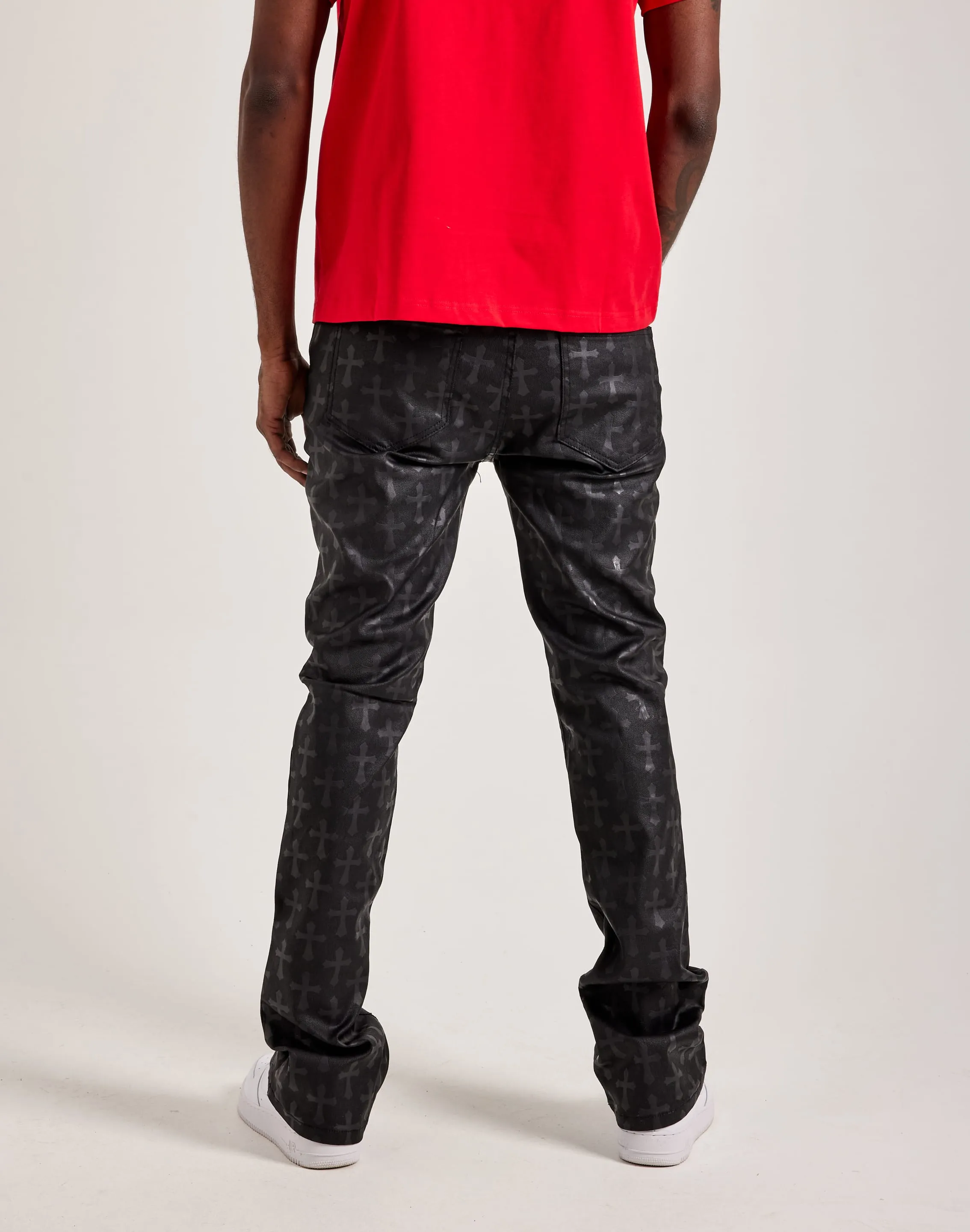 MultiPocket Design Stretch Ease WAIMEA Stacked Coated Flare Jeans