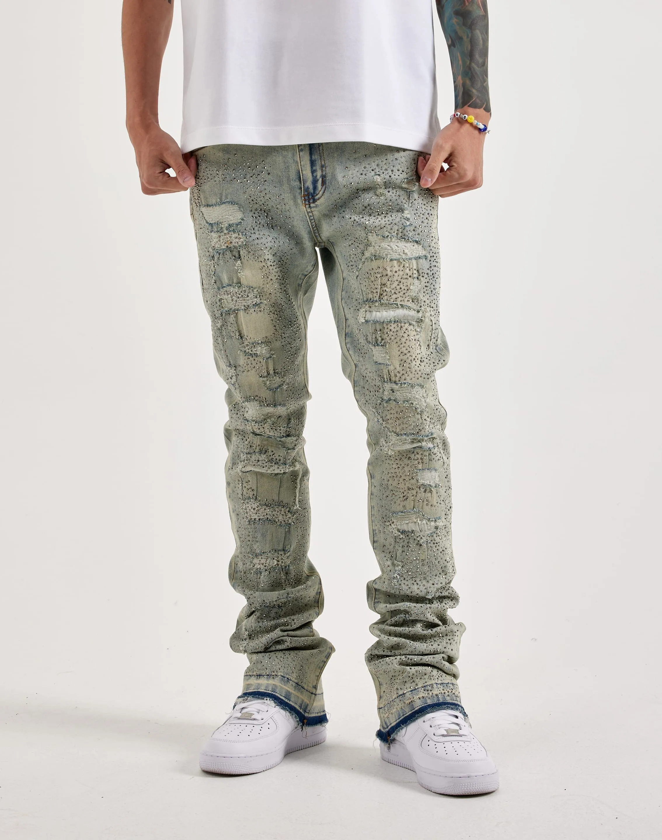 WearResistantHem WAIMEA Stacked Rhinestone Jeans