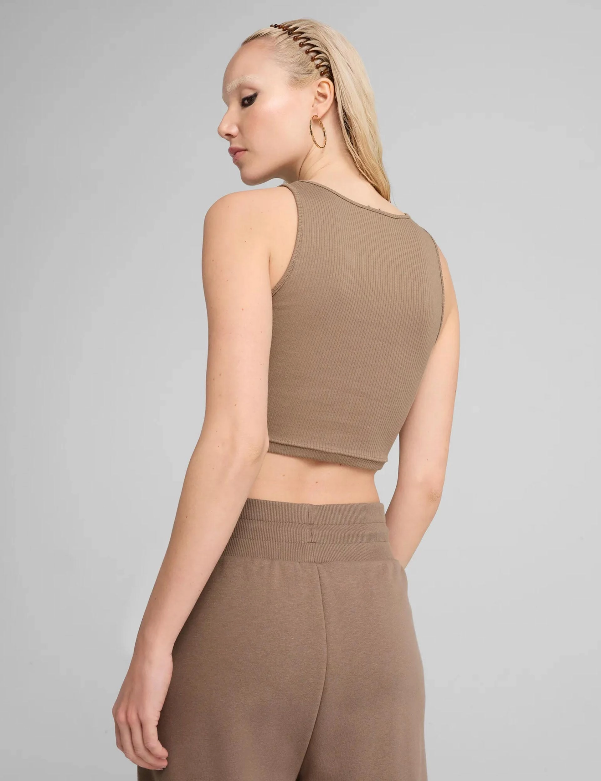 Wardrobe Ess Ribbed Crop Top - Totally Taupe Agricultural - useful medium performance
