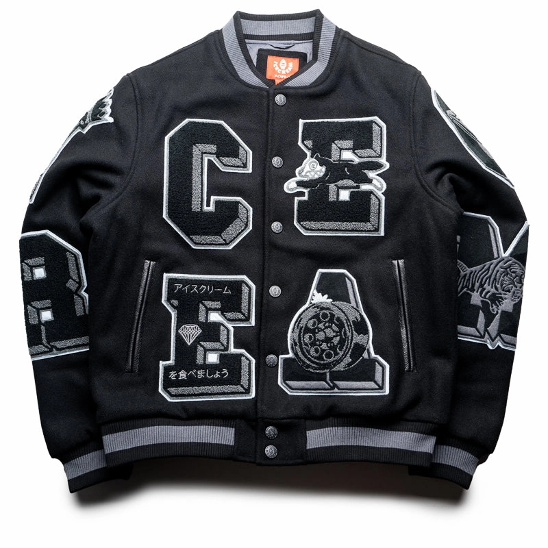 Grid Backlined Interior Ice Cream Creme Jacket - Black