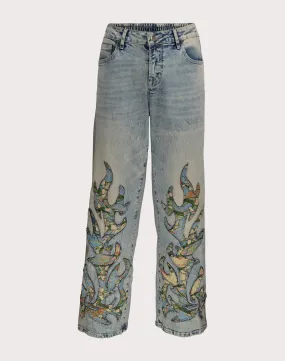 Grindhouse Wide Leg Denim Flame Pants CompactFold ShrinkageFree Fabric