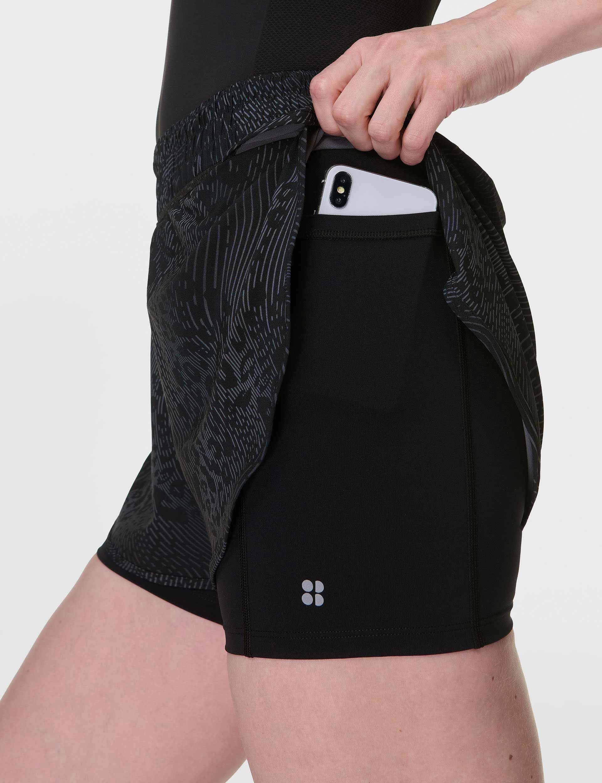 Get Set 2-in-1 Multi-Train Shorts - Grey Hybrid Leopard Print Compact Packable Design