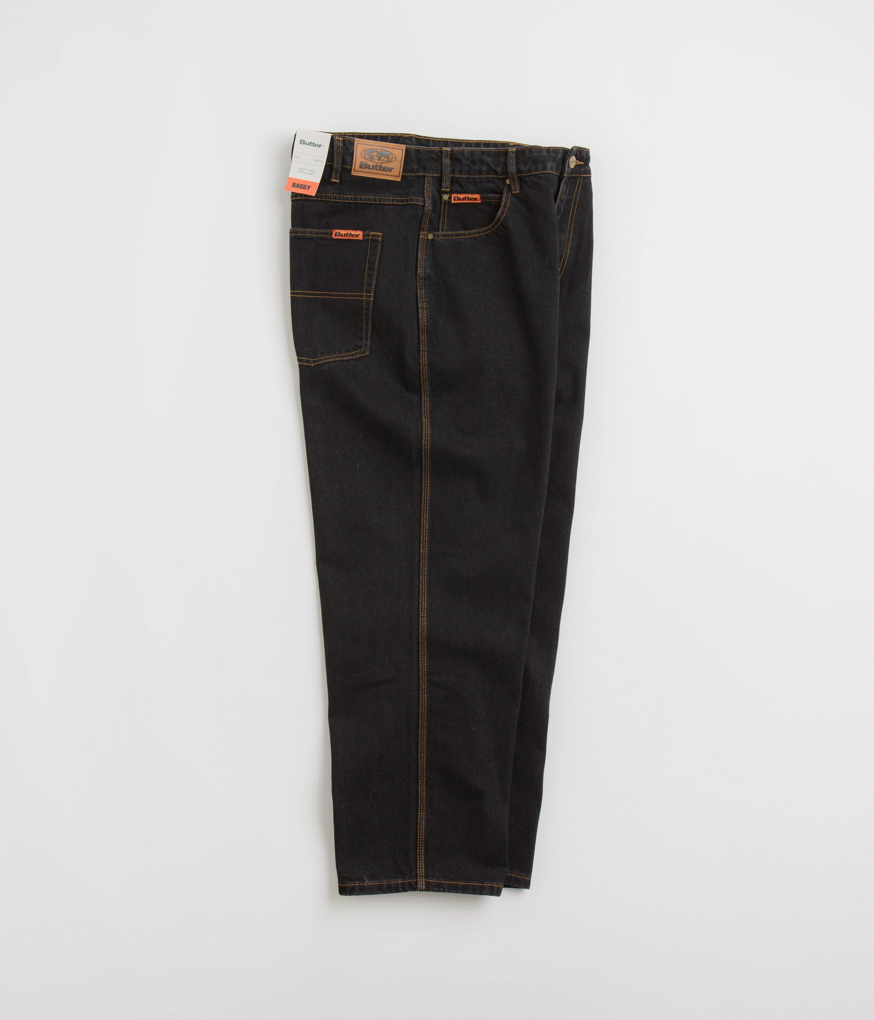 Non Restrictive Simple Silhouette Butter Goods Baggy Jeans - Washed Black / Black