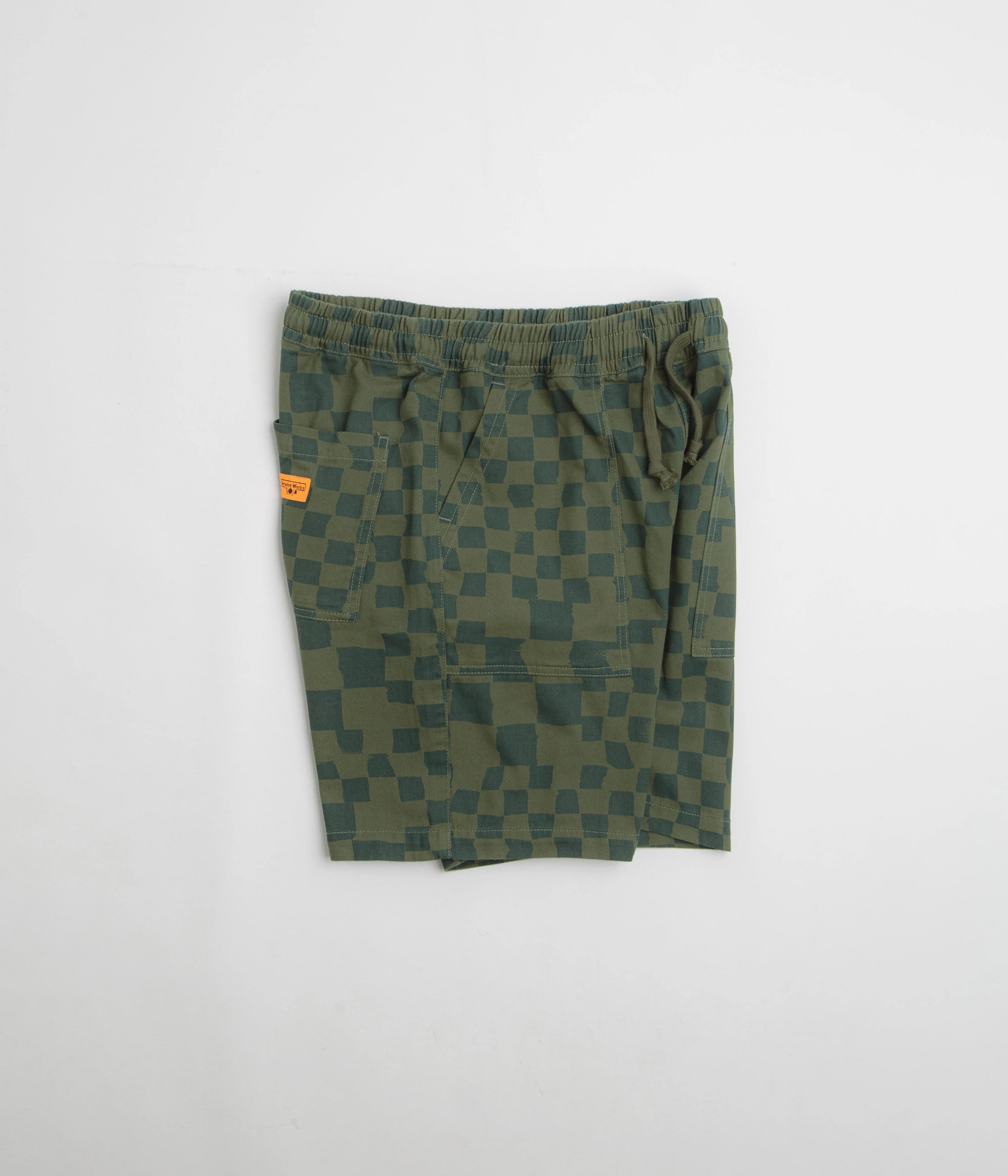 Effortless Wear Service Works Printed Chef Shorts - Olive Checker