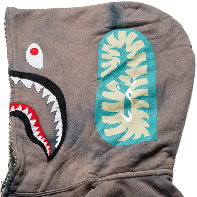 A Bathing Ape Hand Dye Shark Full Zip Hoodie - Green Customizable Option Outdoor Style