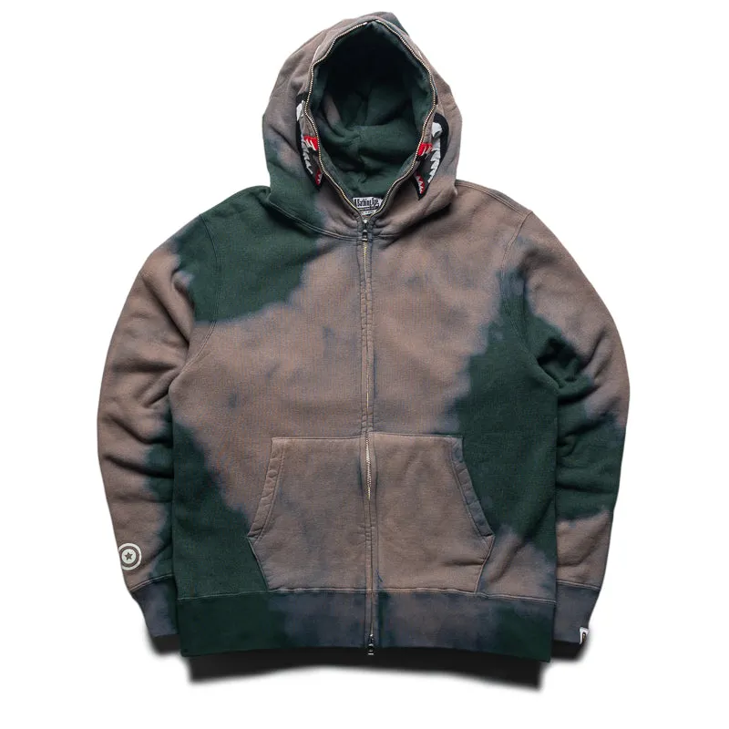 Side Slit A Bathing Ape Hand Dye Shark Full Zip Hoodie - Green