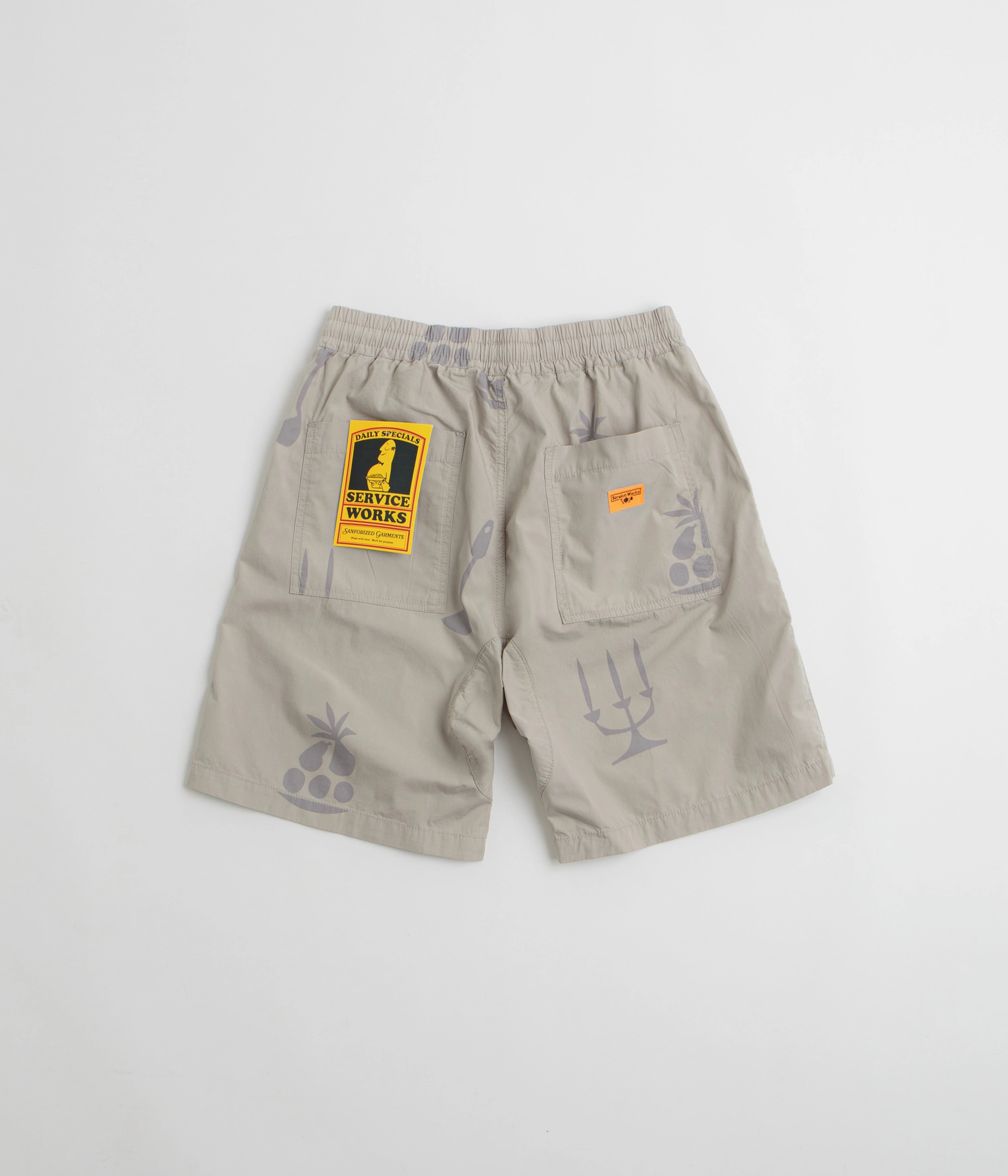Service Works Poplin Printed Chef Shorts - Stone easy-care item